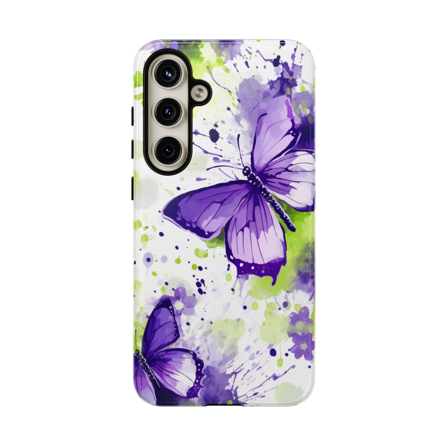 Vibrant Purple Butterfly Splash Mobile Cover – Artistic Green & Violet Aesthetic