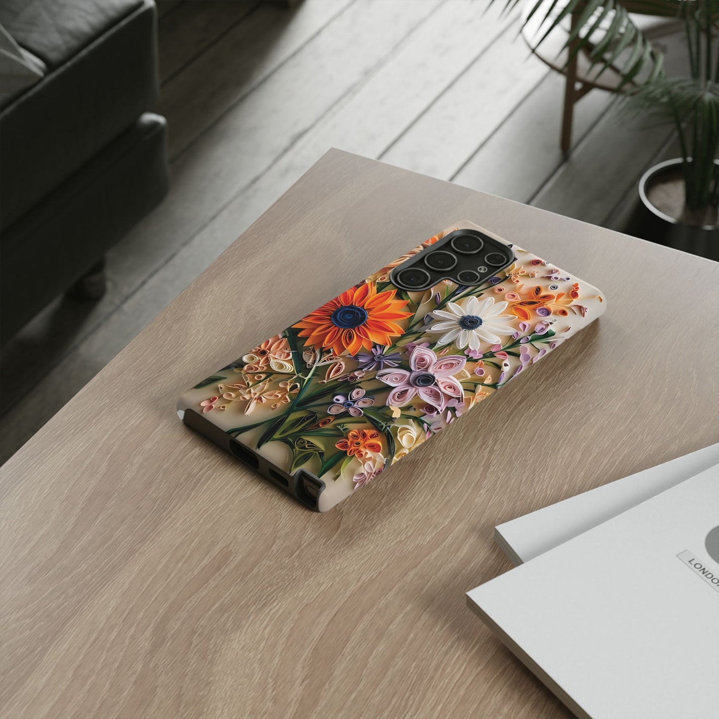 Intricate Quilled Floral Artwork In Vibrant Colors phone case design.