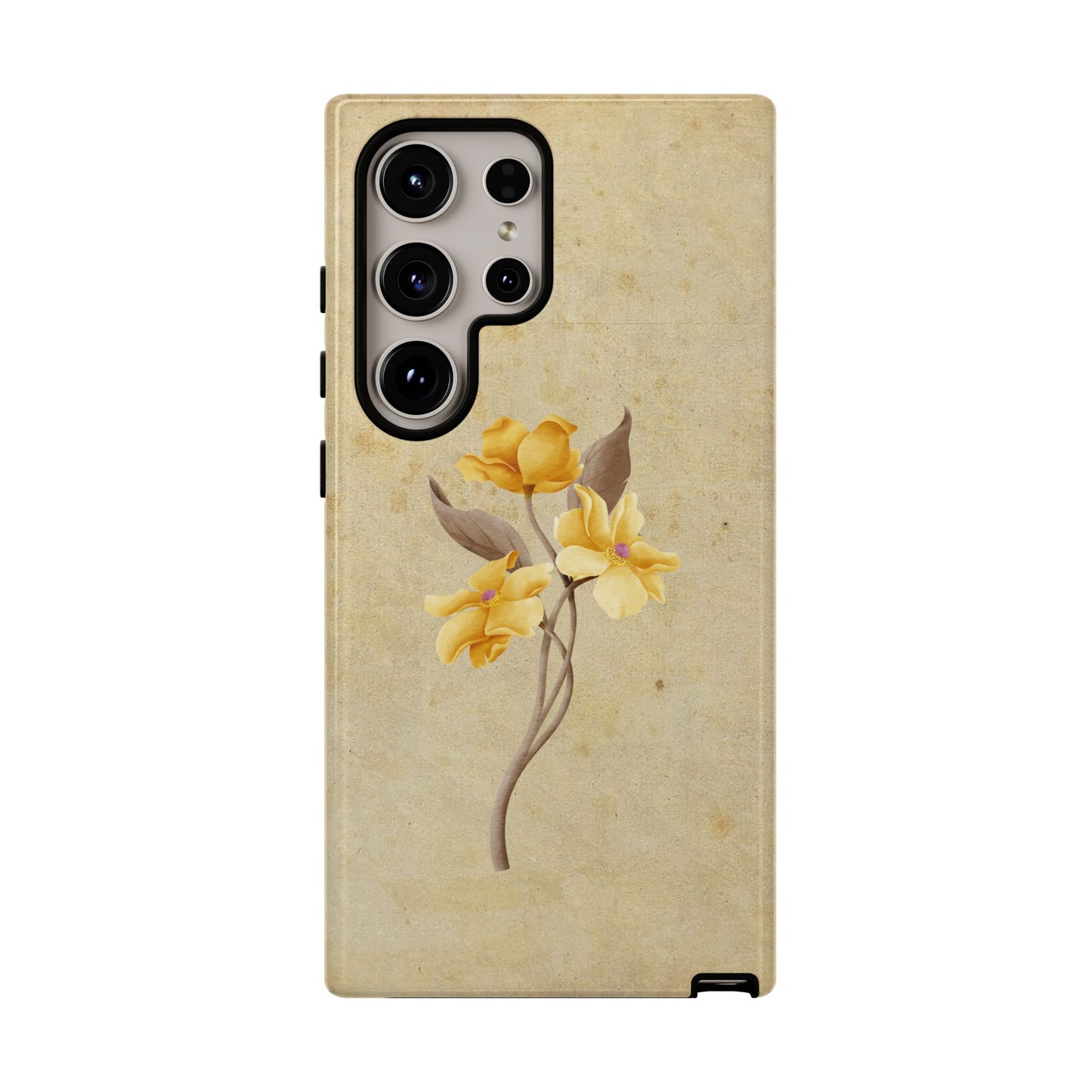 Minimal Vintage Floral Phone Case β Yellow Flower on Beige | iPhone, Samsung & Pixel