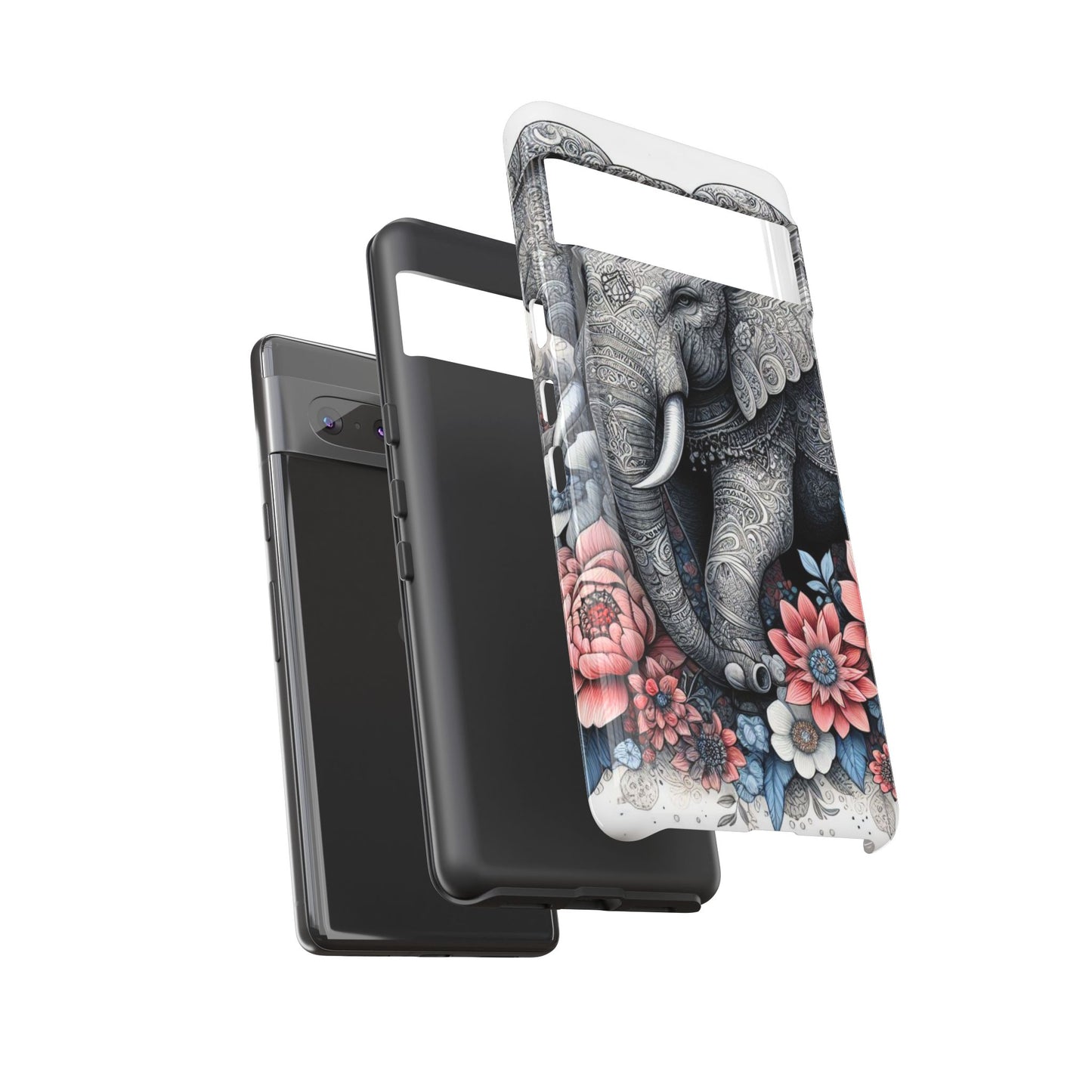 Mandala Elephant Mobile Cover – Elegant Black & White Floral Art