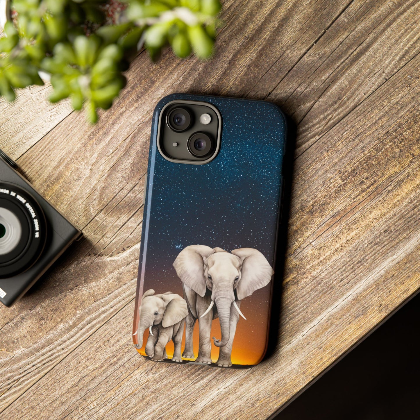 Starry Safari Elephant Family Mobile Cover – Cosmic Wildlife Aesthetic