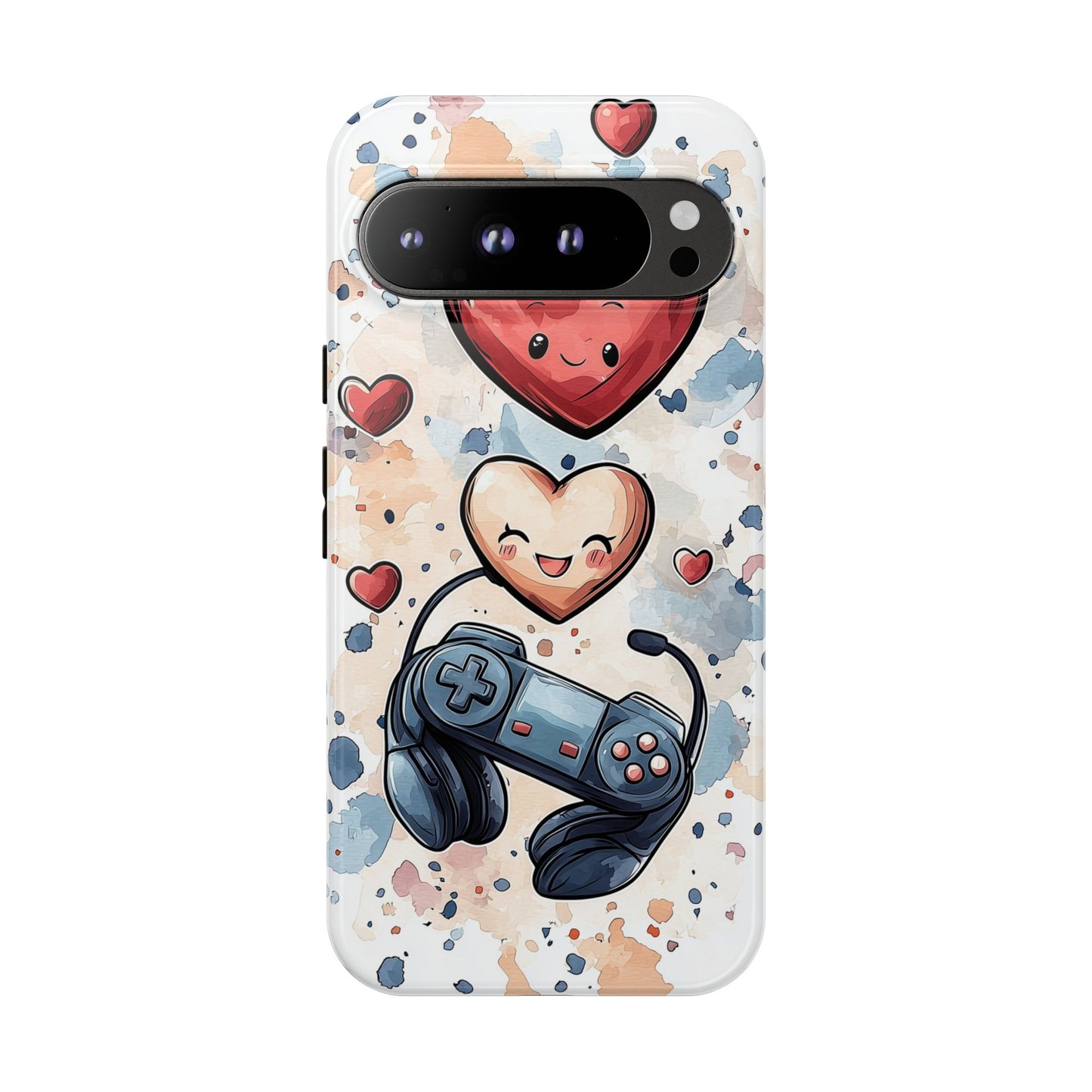 Gaming Love: Kawaii Hearts Anime Phone Case for iPhone, Samsung, Google Pixel