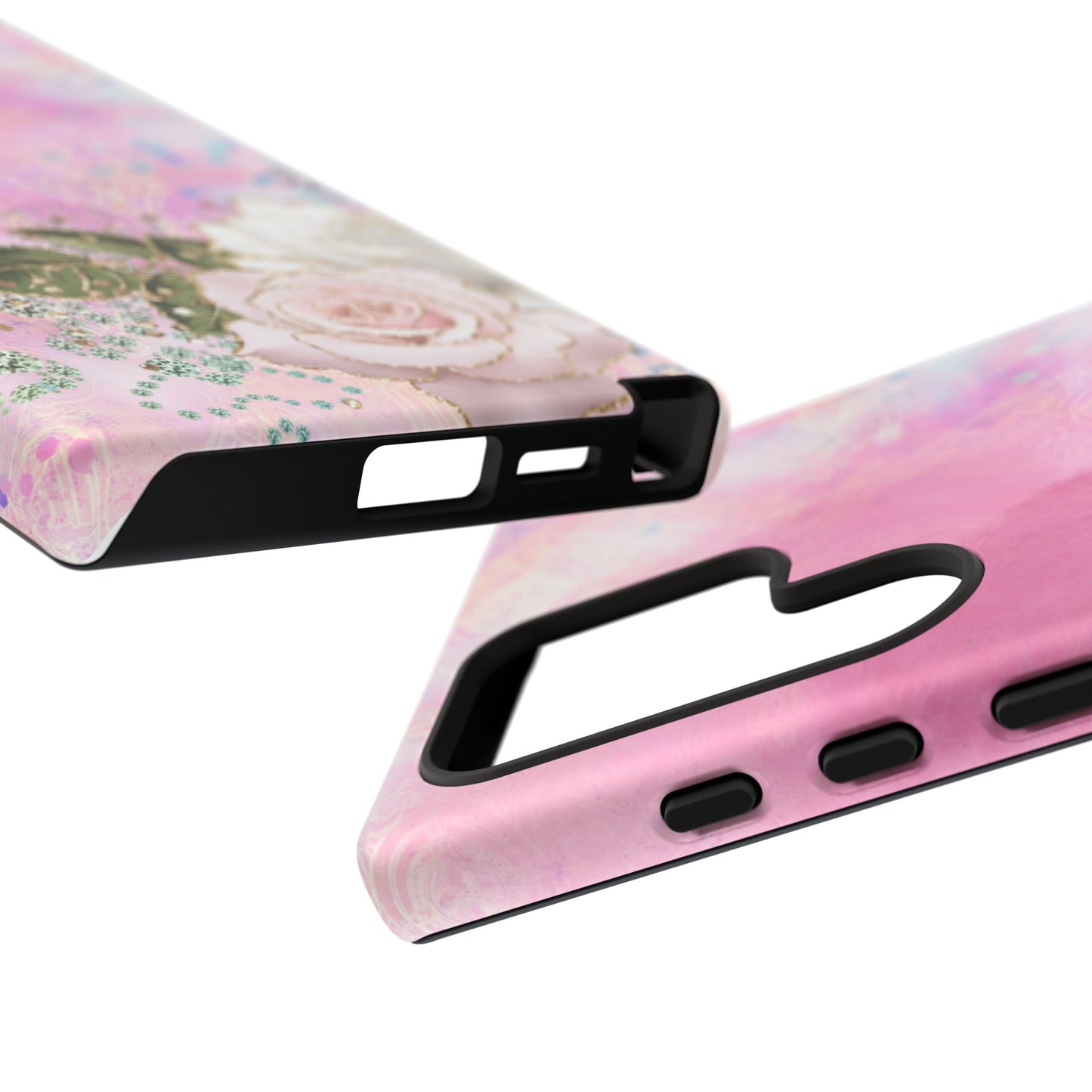 Luxury Pink & White Rose Glitter Mobile Case – Elegant & Shimmering Design