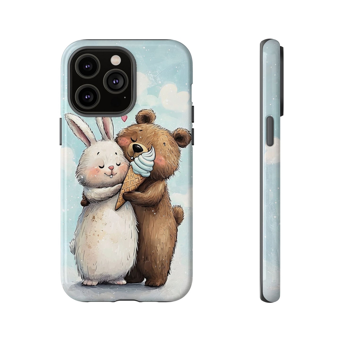 Cozy Bunny & Bear Ice Cream Love - Cute Anime Phone Case for iPhone, Samsung, Google Pixel