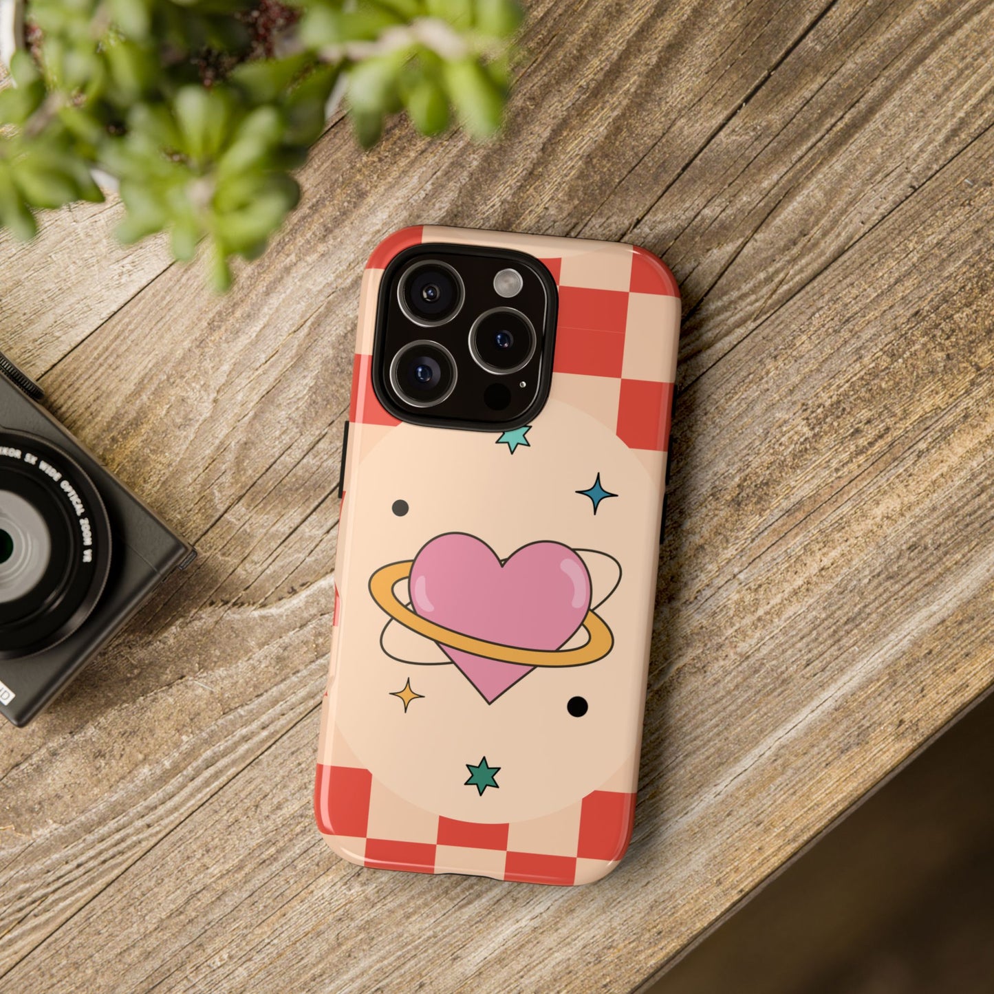 Retro Heart Tile Phone Case – Vintage Aesthetic Cover for iPhone, Samsung & Google Pixel