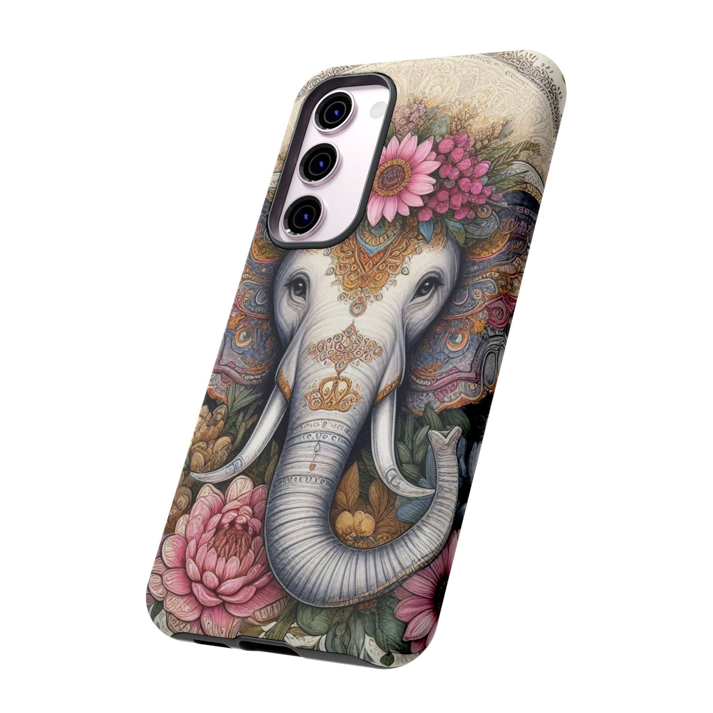 Elegant Floral Elephant Mobile Cover – Royal Mandala Art