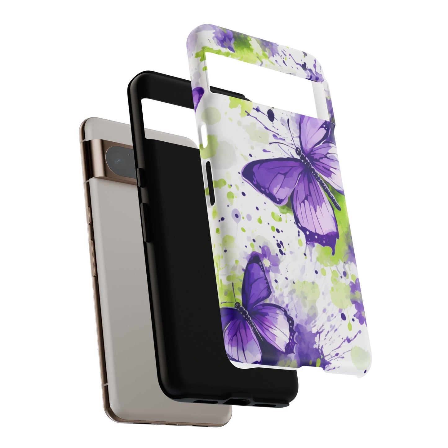 Vibrant Purple Butterfly Splash Mobile Cover – Artistic Green & Violet Aesthetic