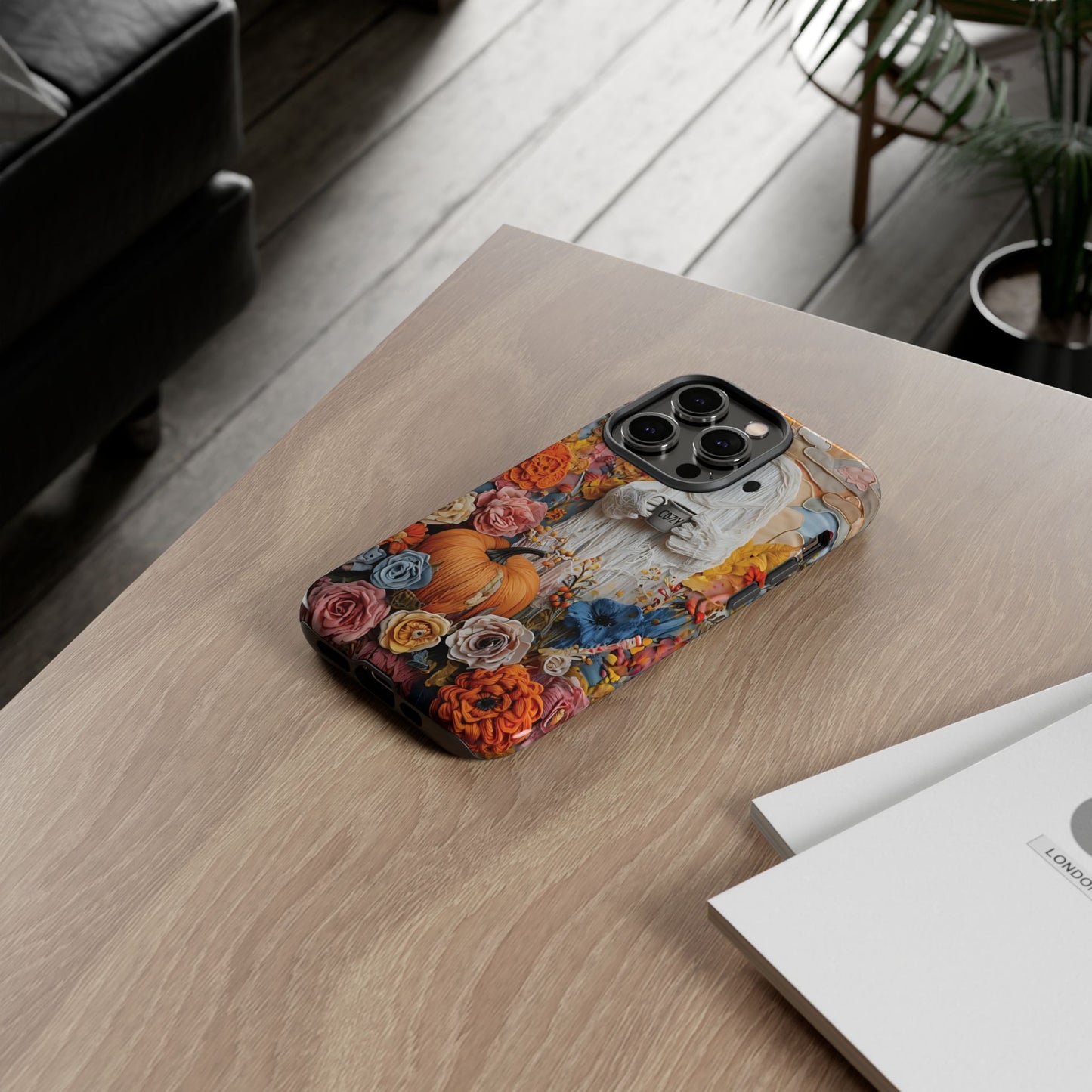 Colorful Whimsical Artwork of Ghost in Autumn Scene phone case design.