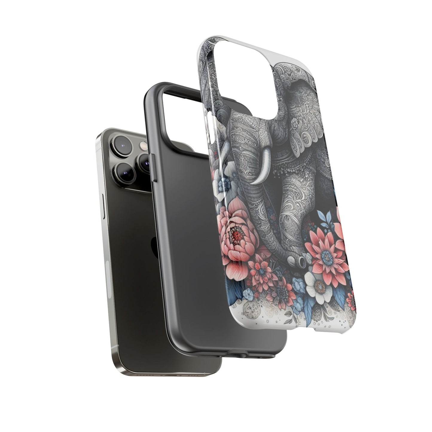 Mandala Elephant Mobile Cover – Elegant Black & White Floral Art