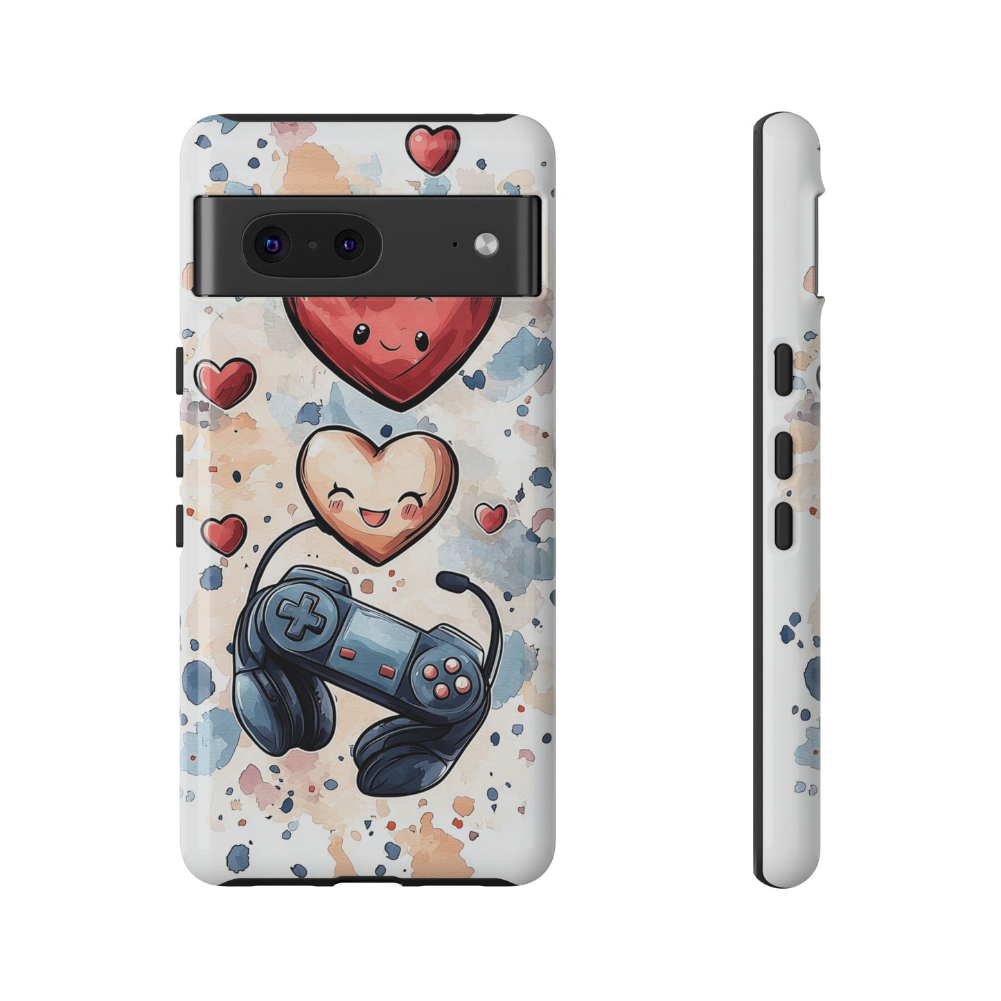 Gaming Love: Kawaii Hearts Anime Phone Case for iPhone, Samsung, Google Pixel
