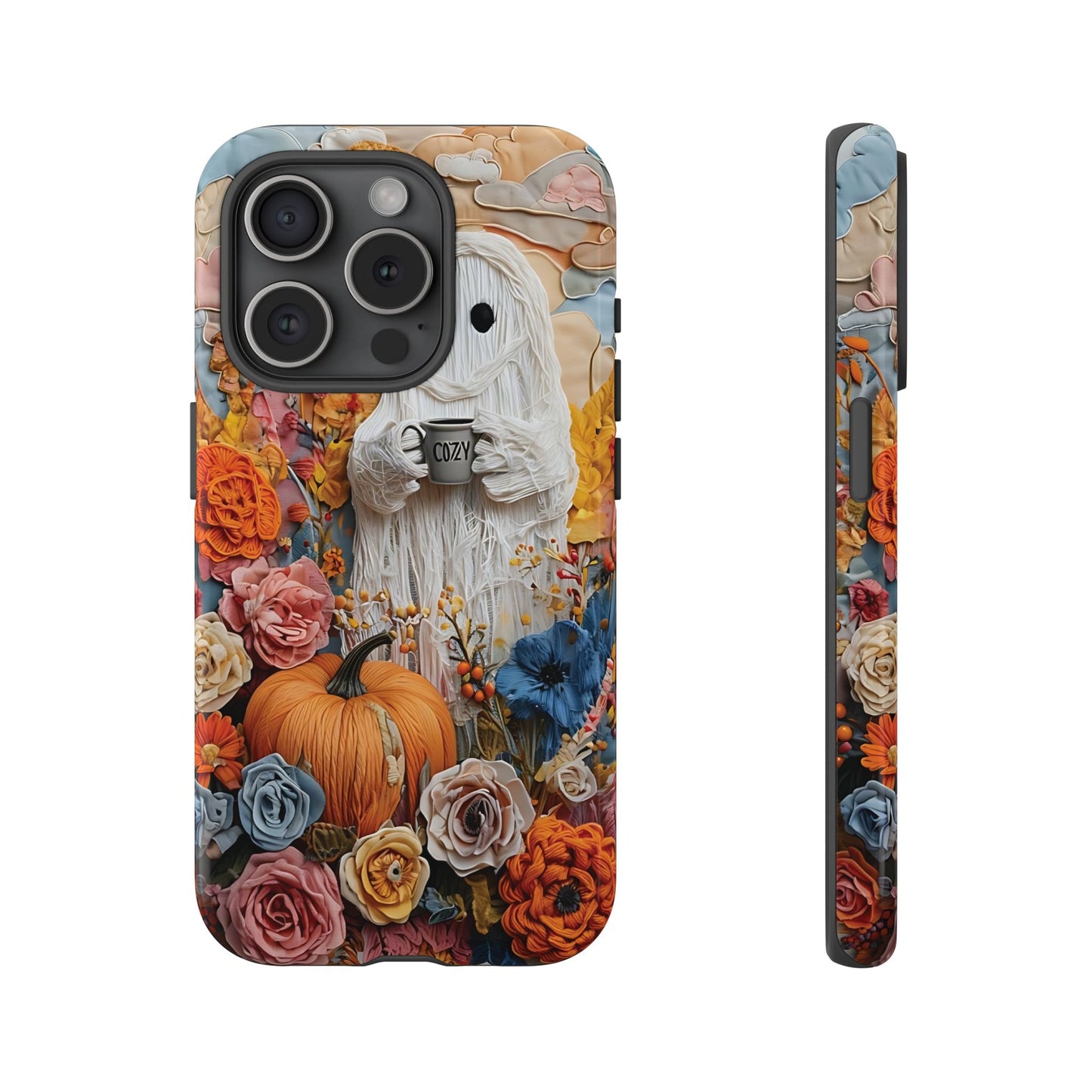 Colorful Whimsical Artwork of Ghost in Autumn Scene phone case design.