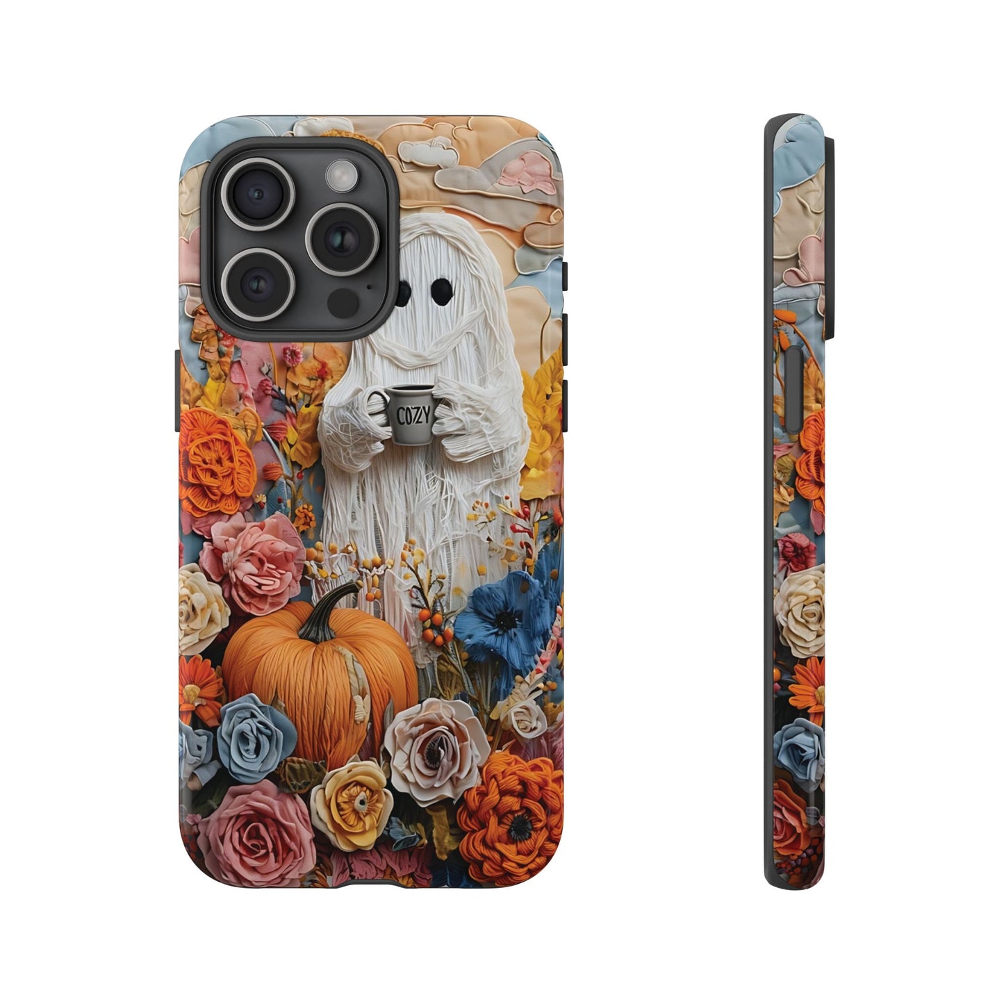 Colorful Whimsical Artwork of Ghost in Autumn Scene phone case design.