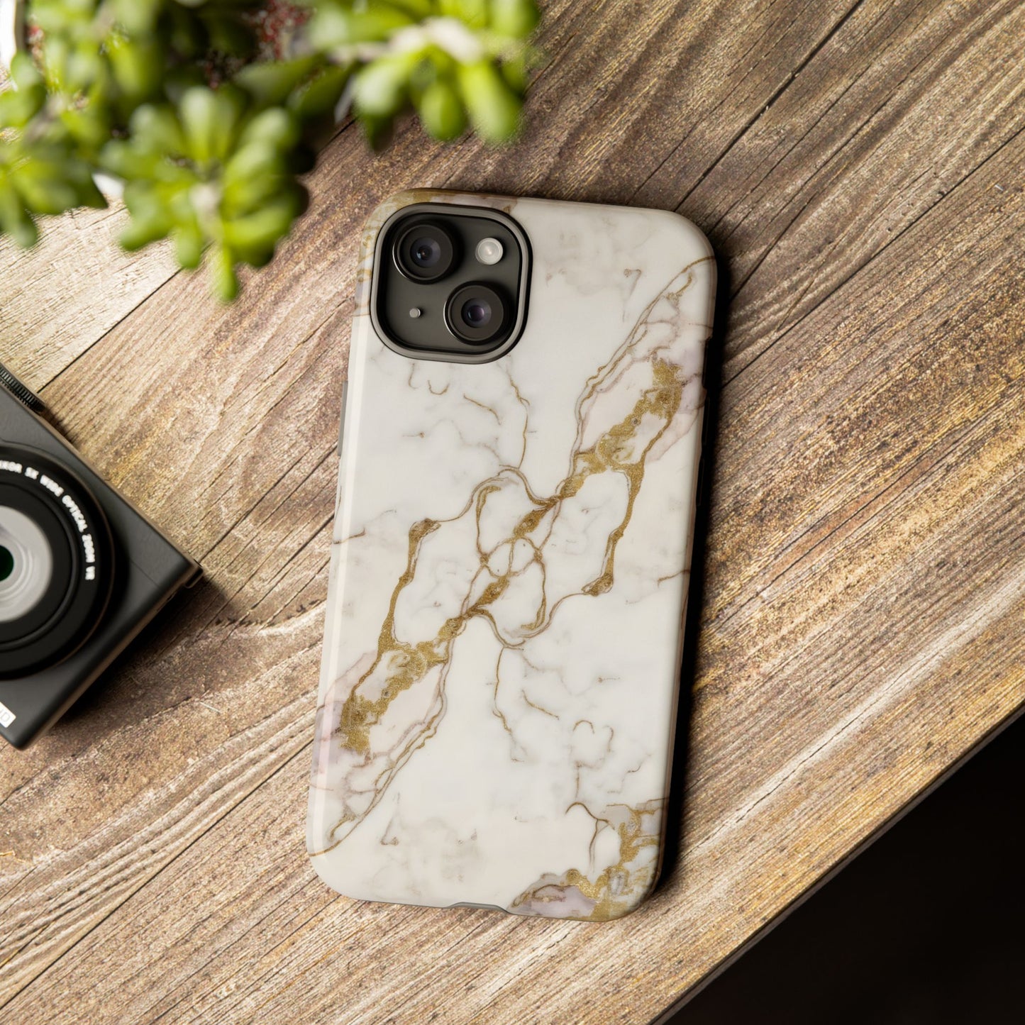 Elegant White and Gold Marble Case Design