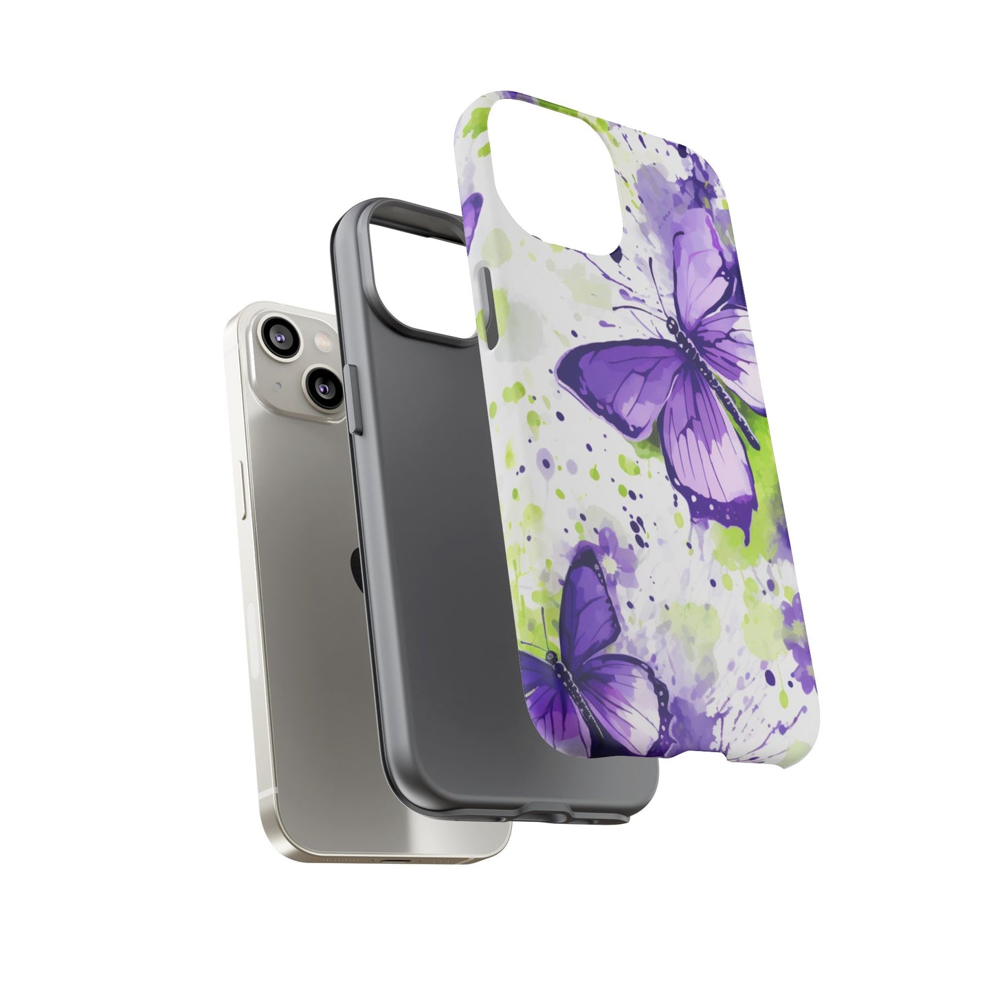 Vibrant Purple Butterfly Splash Mobile Cover – Artistic Green & Violet Aesthetic
