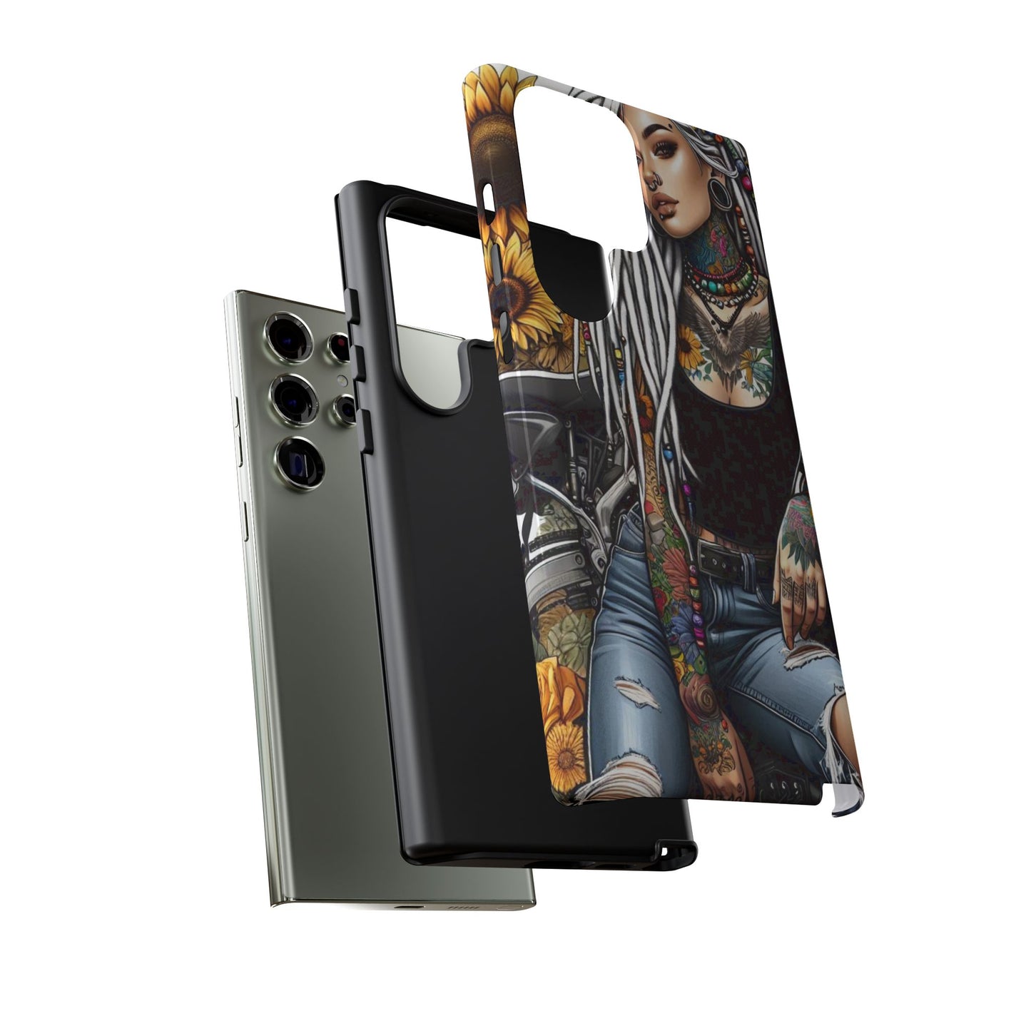 Sunflower Biker Queen – Bohemian Tattooed Rebel Mobile Cover