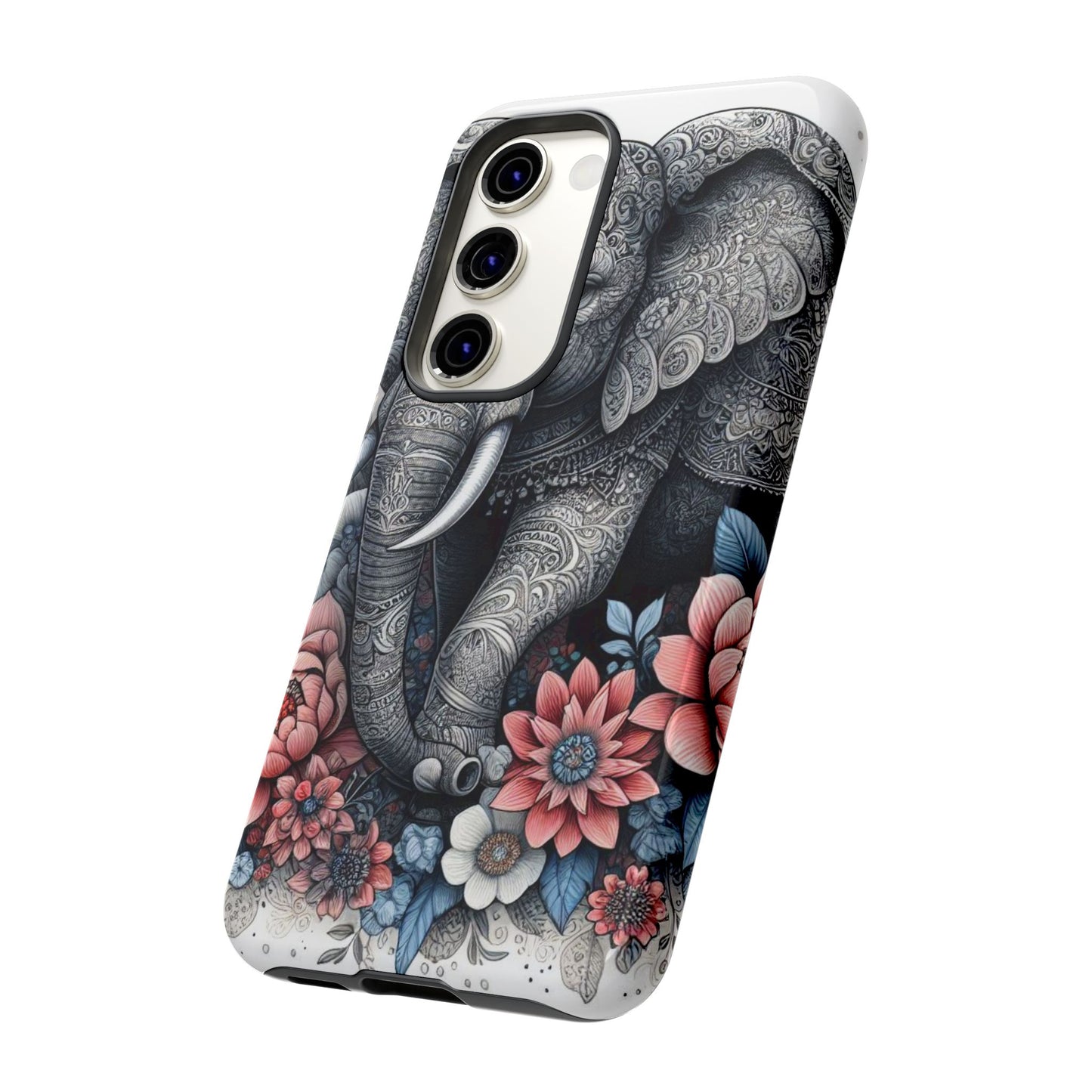 Mandala Elephant Mobile Cover – Elegant Black & White Floral Art