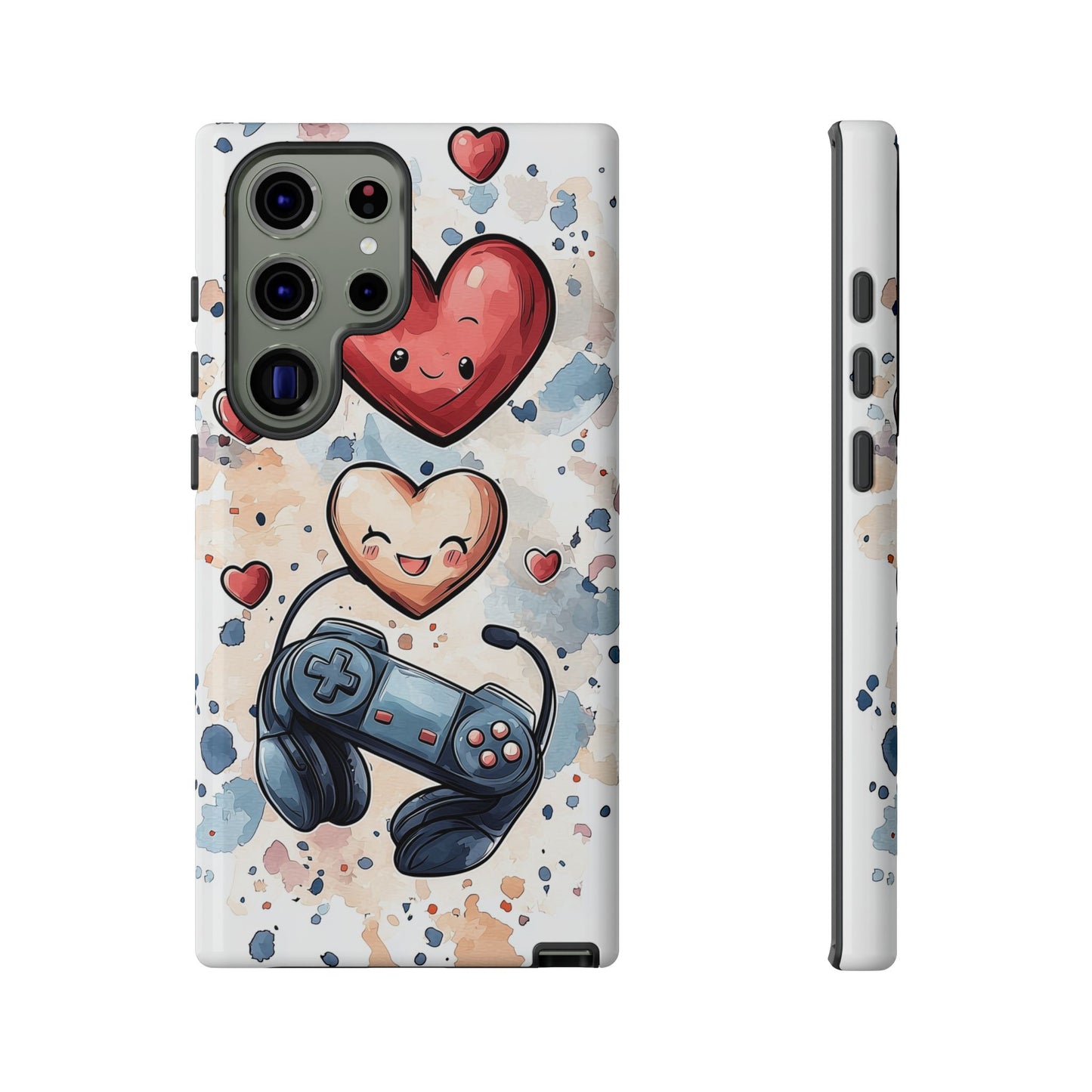 Gaming Love: Kawaii Hearts Anime Phone Case for iPhone, Samsung, Google Pixel