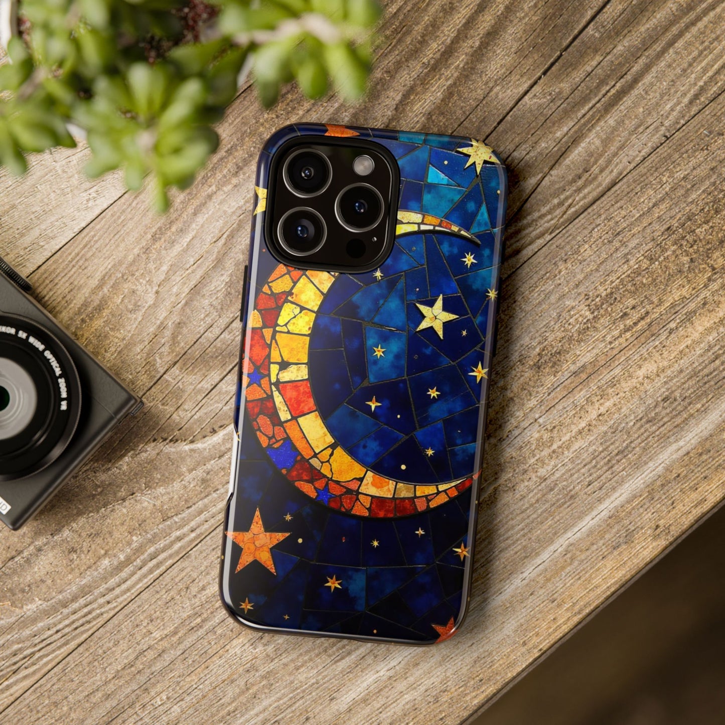 Celestial Crescent: Vibrant Moon and Stars Phone Case