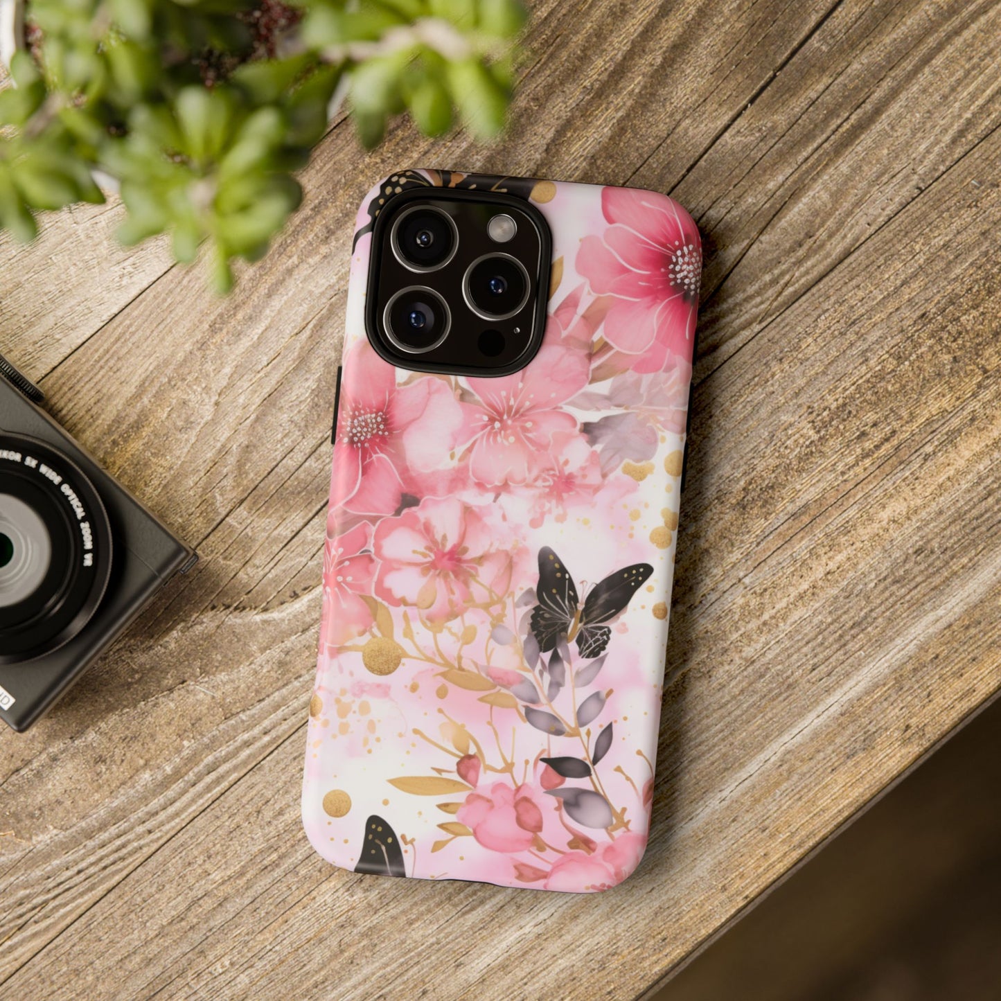 Pink Blossom & Gold Butterfly Mobile Case