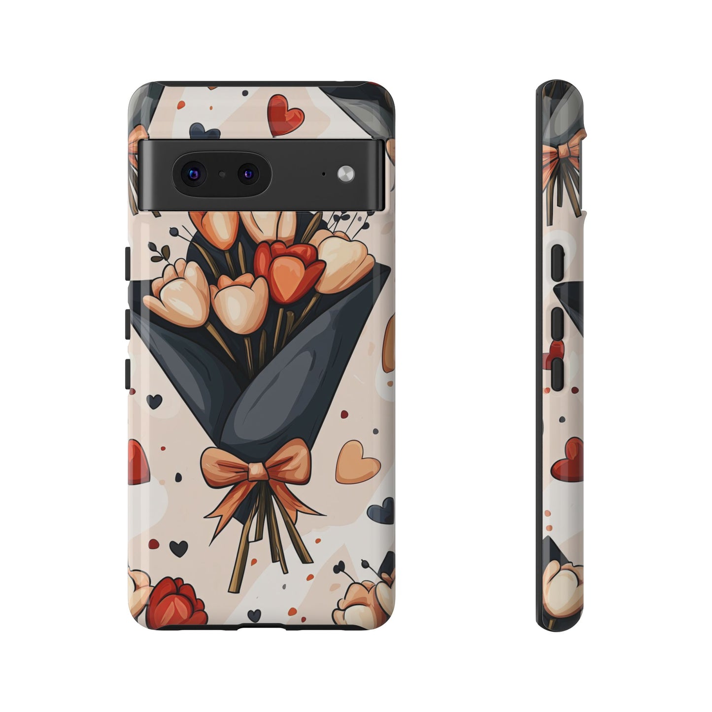 Romantic Bouquet Floral Phone Case for iPhone, Samsung & Pixel | Cute Heart & Flowers Design | Soft Matte Finish