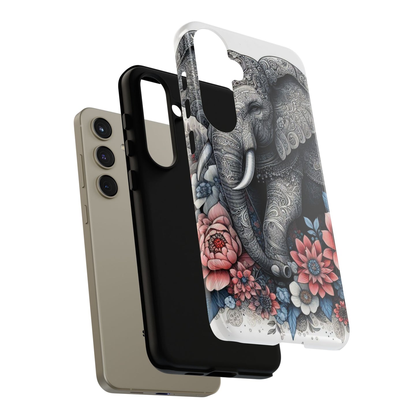 Mandala Elephant Mobile Cover – Elegant Black & White Floral Art