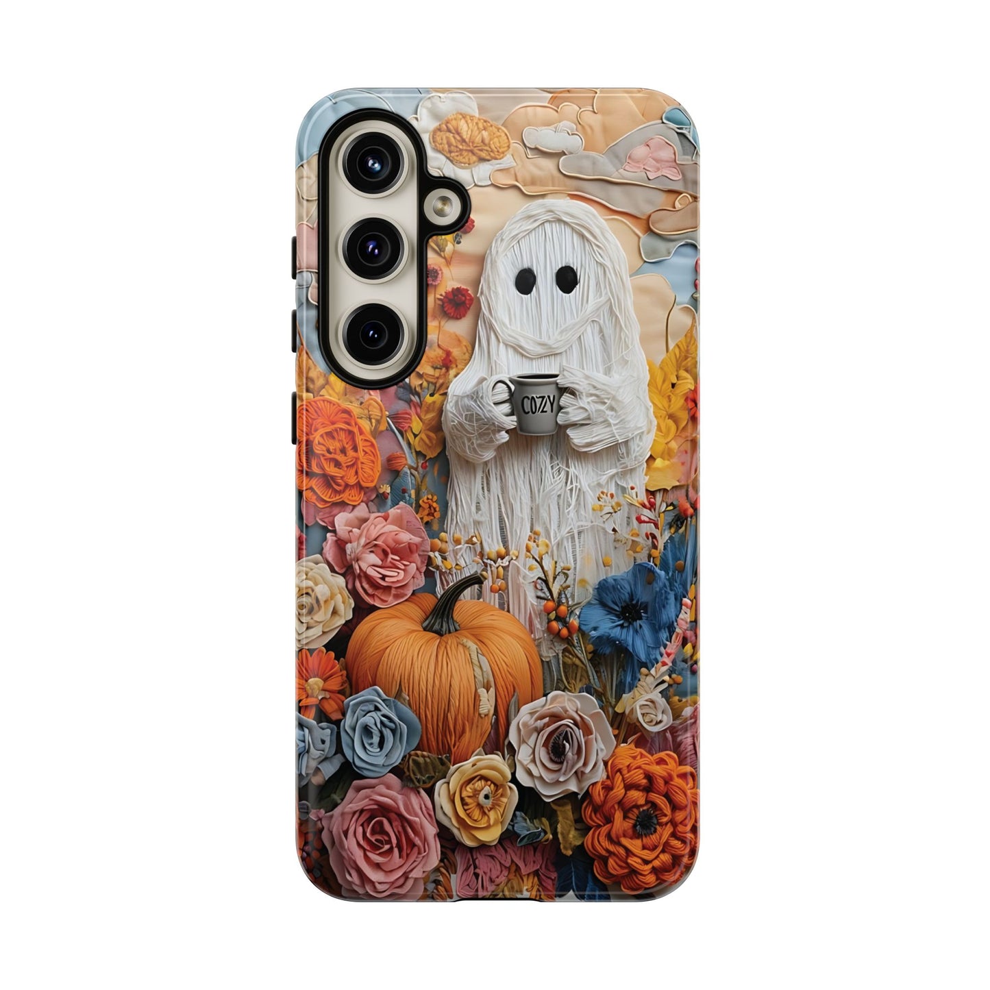 Colorful Whimsical Artwork of Ghost in Autumn Scene phone case design.