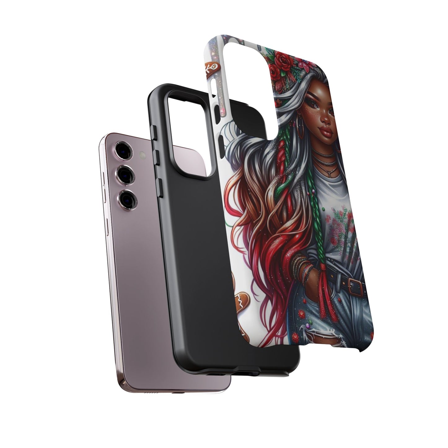 Festive Boho Queen – Holiday Glow & Candy Cane Braids Mobile Cover