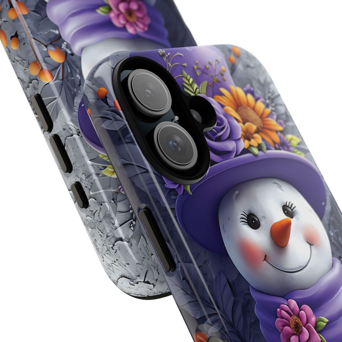 Cheerful Snowman With Colorful Floral Hat And Scarf phone case design