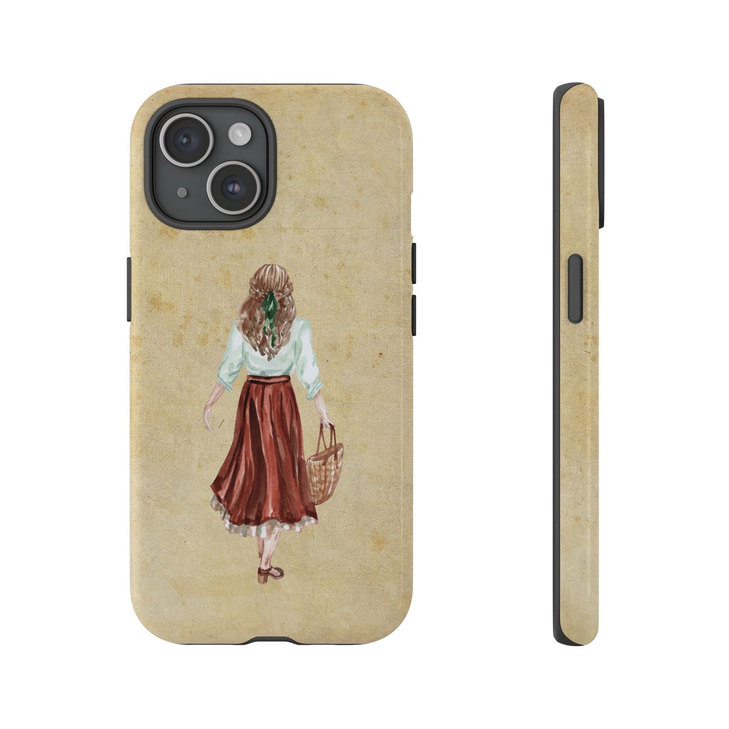 Minimal Vintage Girl with Bag Phone Case – Aesthetic Beige Design for iPhone, Samsung & Google Pixel