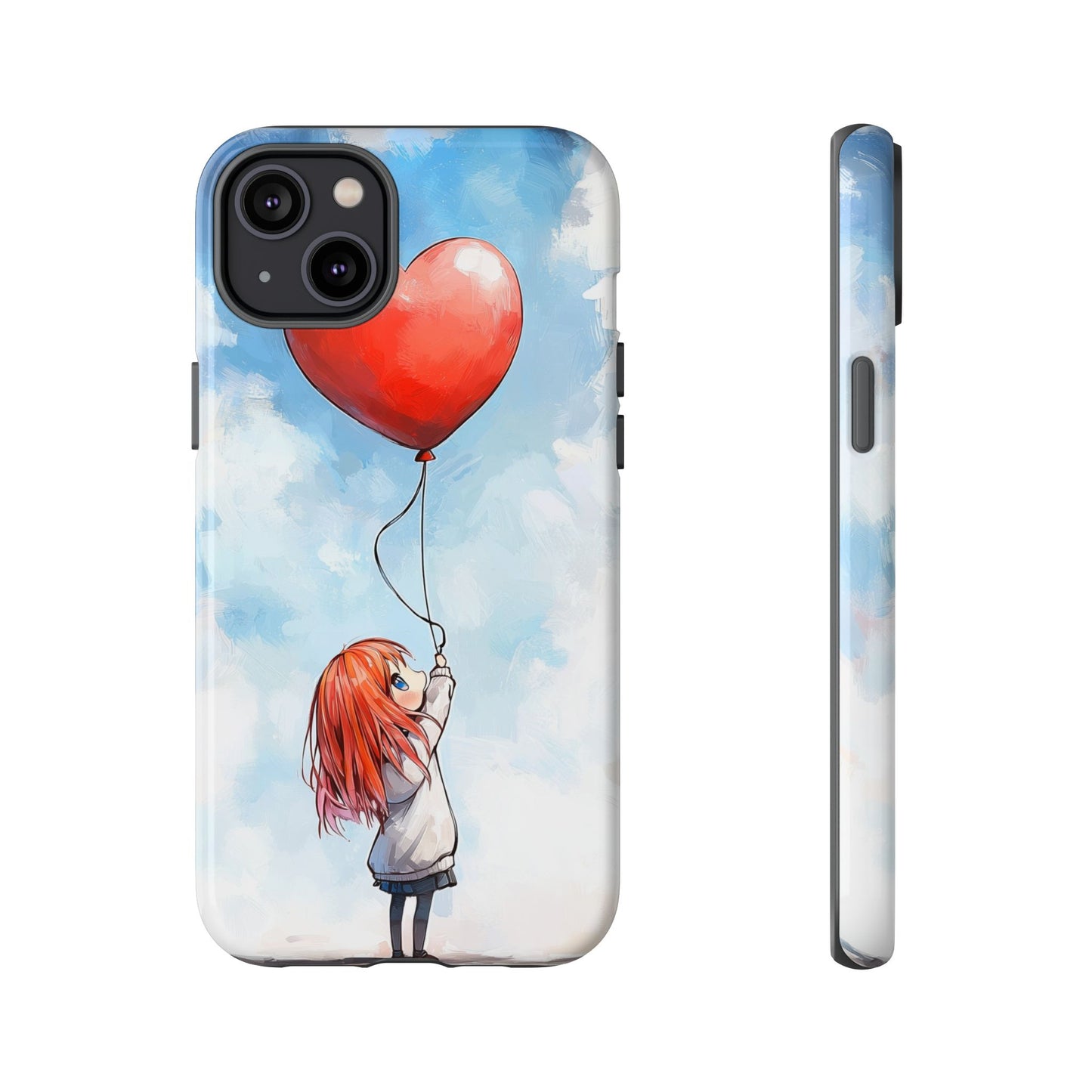 Anime Girl with Heart Balloon Phone Case – Cute & Inspirational Design for iPhone, Google Pixel & Samsung