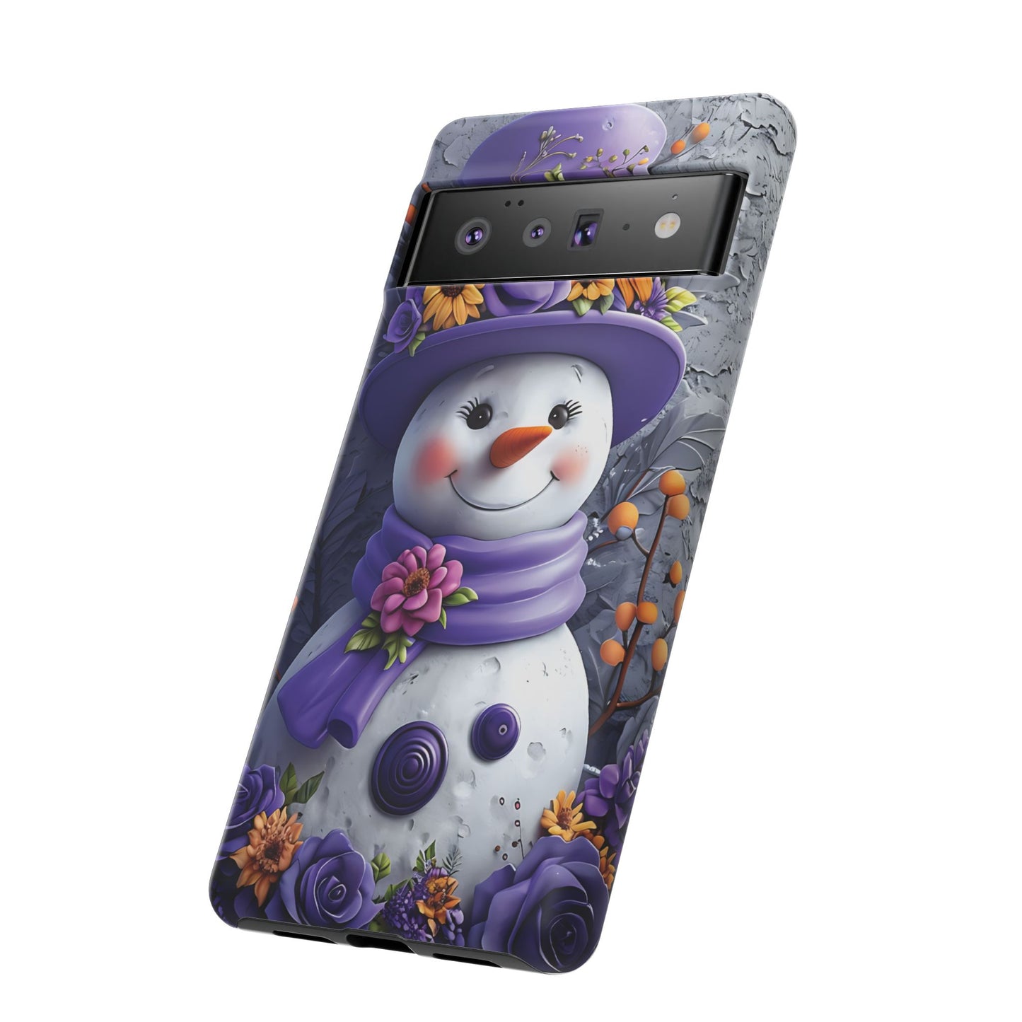 Cheerful Snowman With Colorful Floral Hat And Scarf phone case design