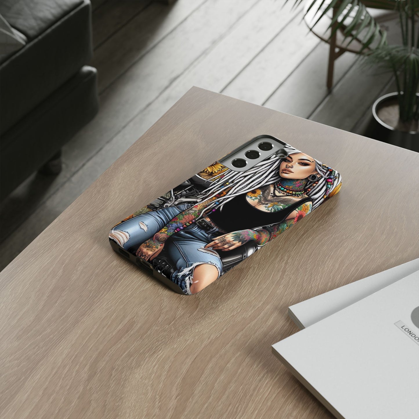 Sunflower Biker Queen – Bohemian Tattooed Rebel Mobile Cover
