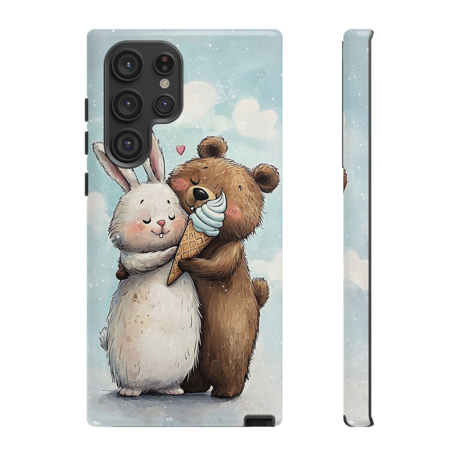 Cozy Bunny & Bear Ice Cream Love - Cute Anime Phone Case for iPhone, Samsung, Google Pixel