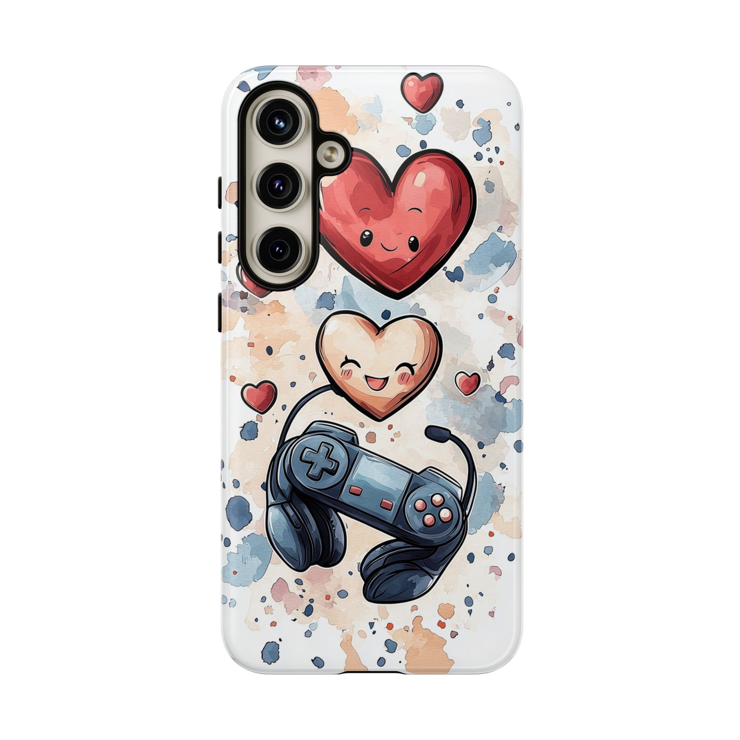 Gaming Love: Kawaii Hearts Anime Phone Case for iPhone, Samsung, Google Pixel