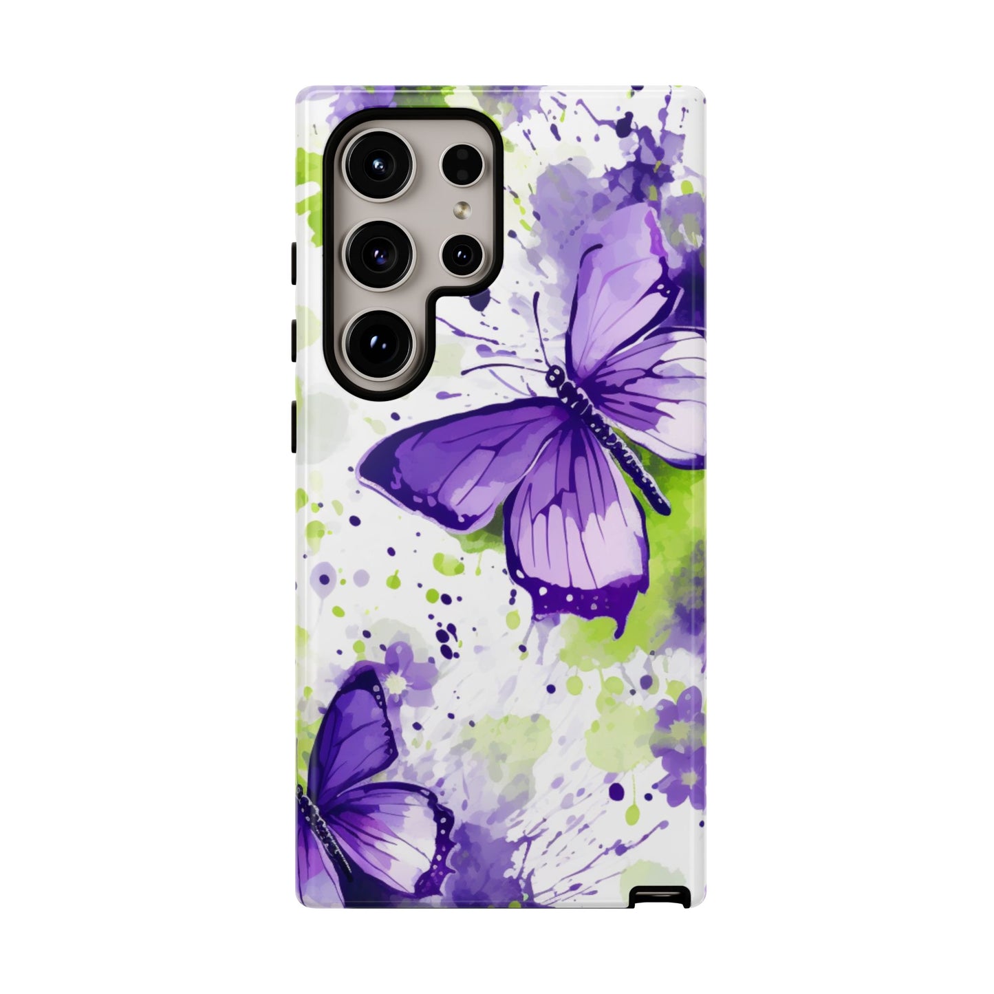 Vibrant Purple Butterfly Splash Mobile Cover – Artistic Green & Violet Aesthetic