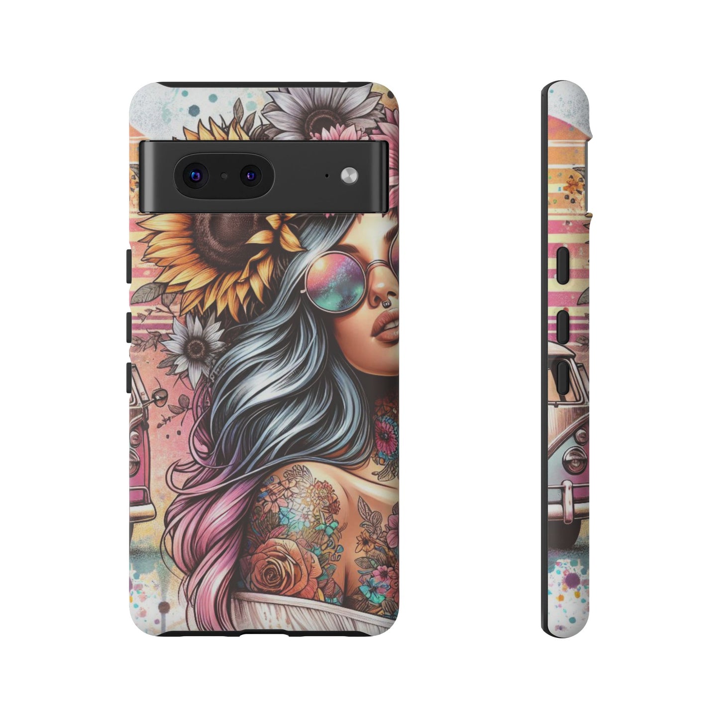 Retro Boho Wanderer – Sunflower Hippie Van Mobile Cover