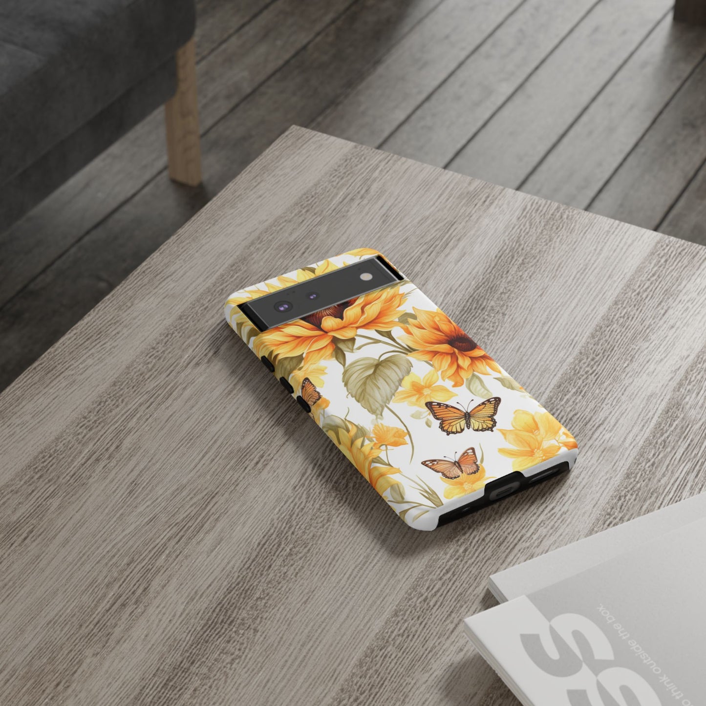 Golden Sunflower & Butterfly Phone Case – Warm & Elegant