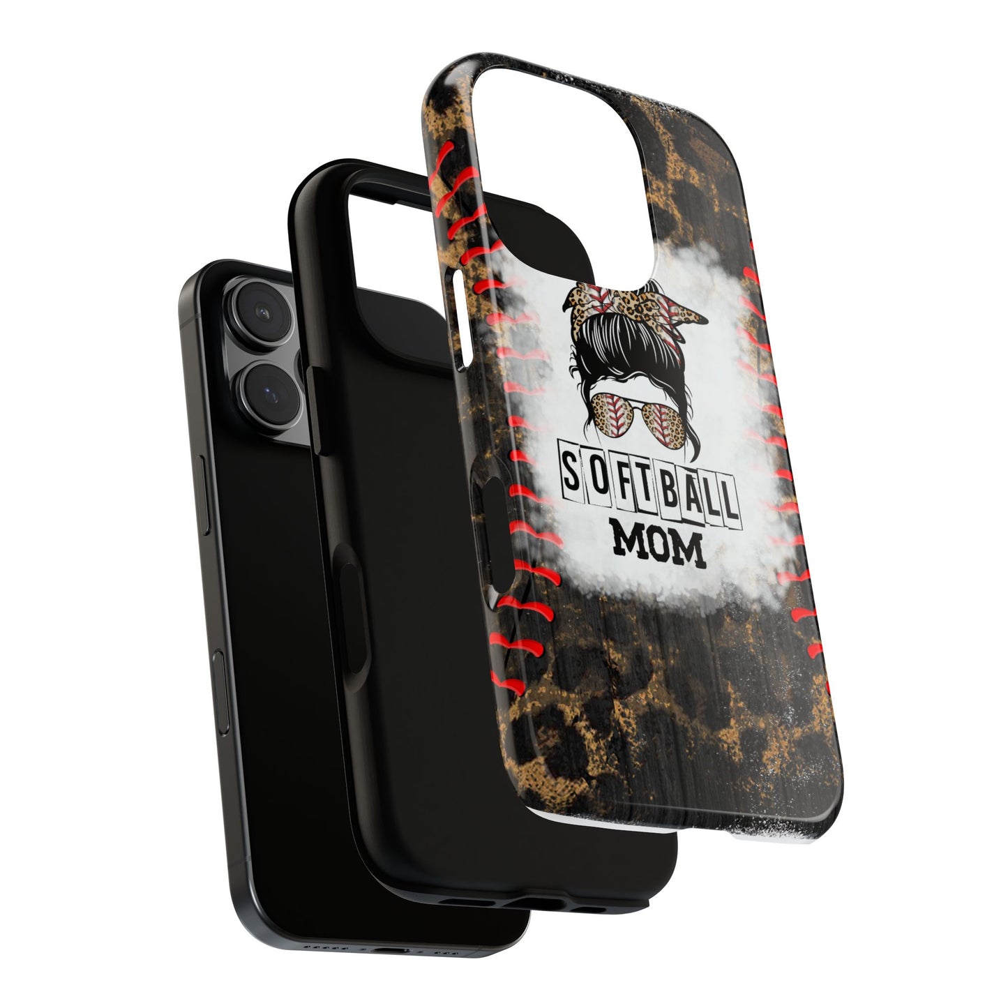 Softball Mom Phone Case for iPhone, Samsung & Google Pixel, Messy Bun Phone Case, Leopard Print Phone Case, Sports Lover Gift