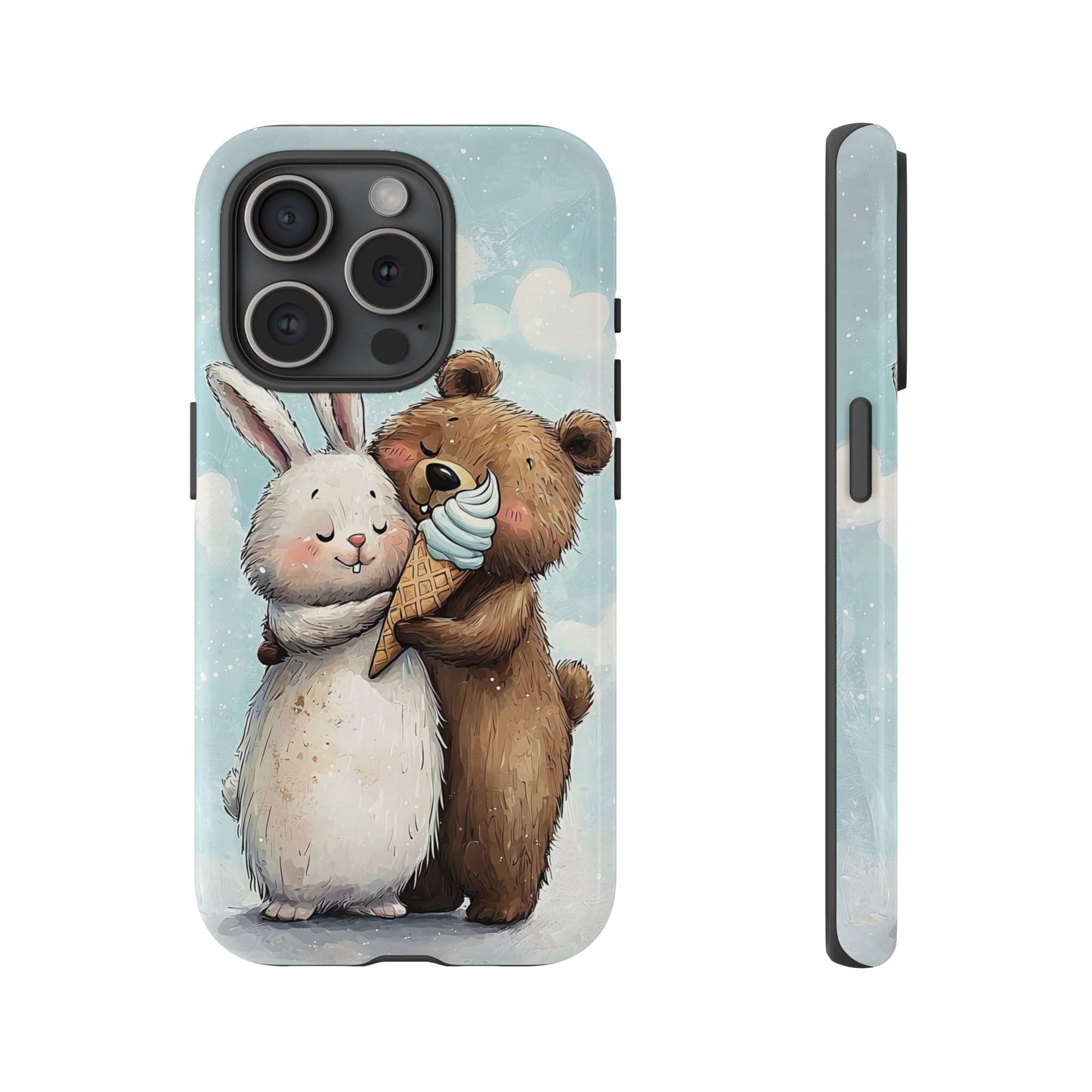 Cozy Bunny & Bear Ice Cream Love - Cute Anime Phone Case for iPhone, Samsung, Google Pixel