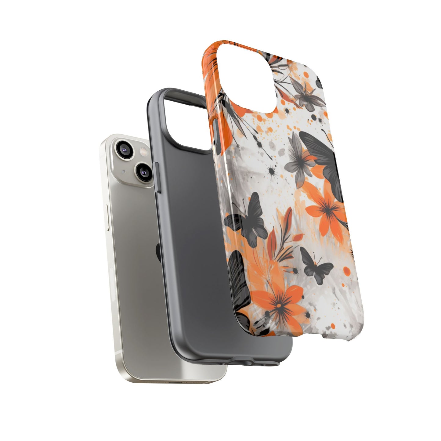 Bold Butterfly & Floral Splash Mobile Cover – Black & Orange Aesthetic