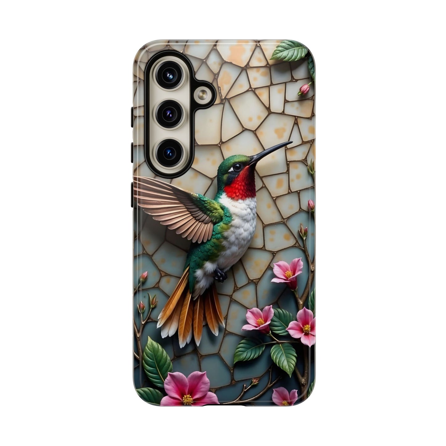 Vivid Hummingbird with Blossoming Branches | Artistic Mosaic Style