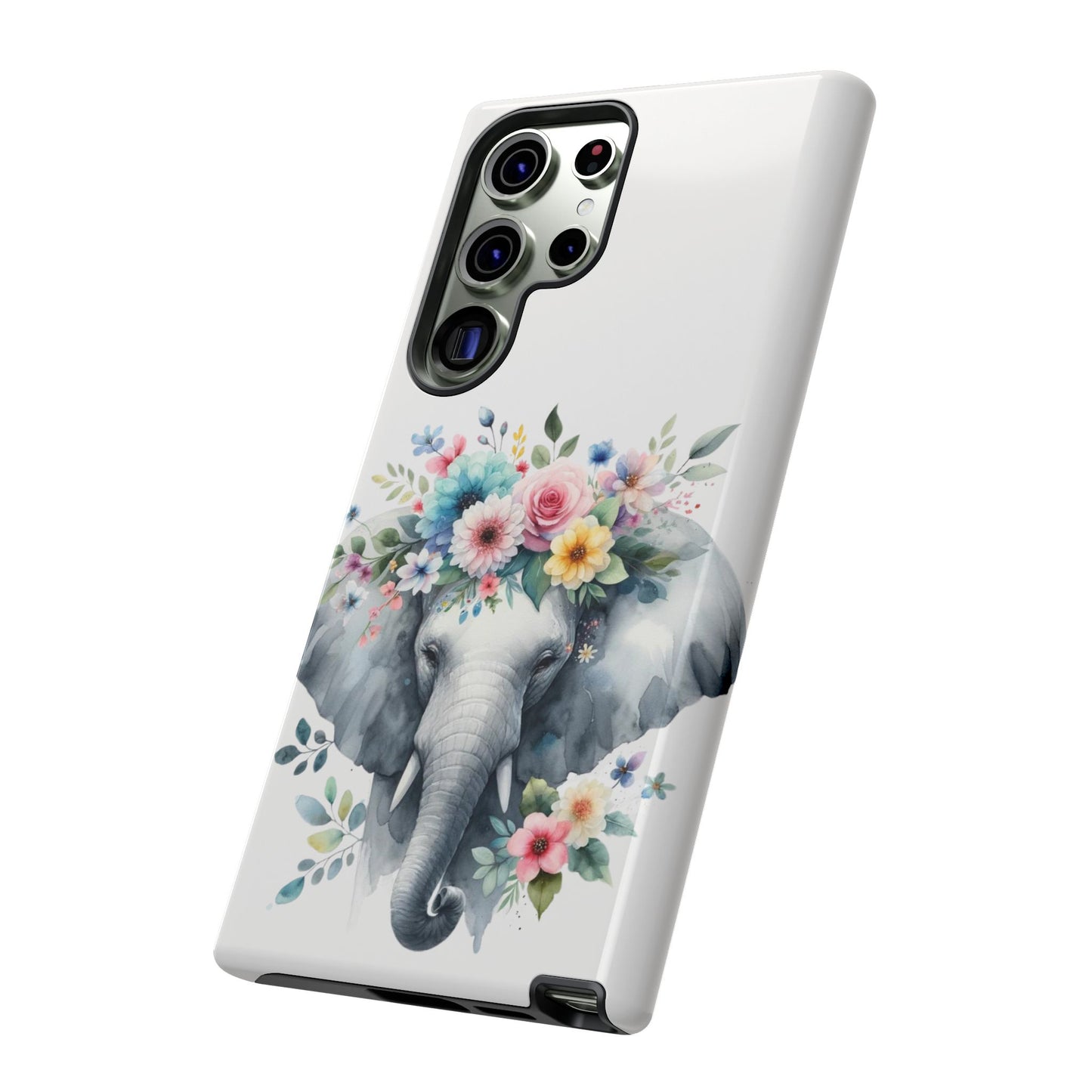 Floral Crown Elephant Mobile Cover – Elegant Watercolor Art