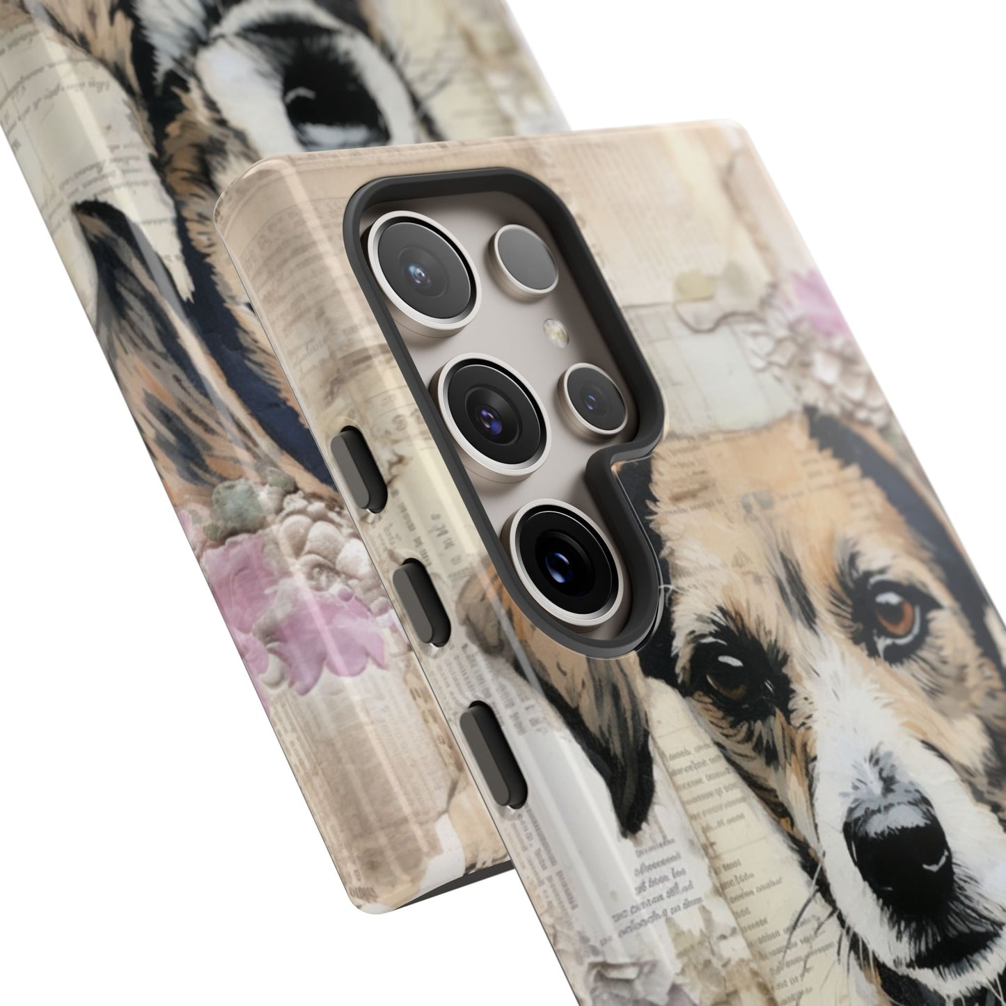Vintage Collage Dog Portrait Mobile Cover – Artistic Mixed Media Design