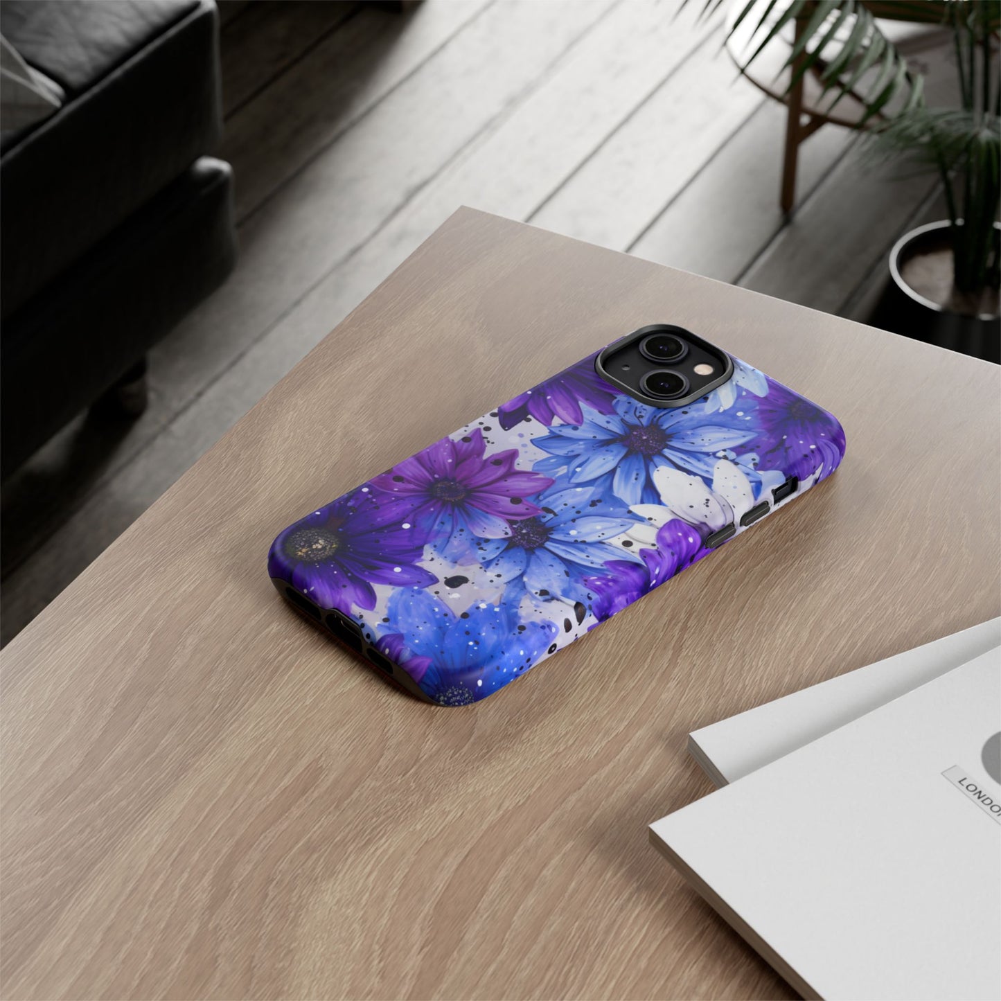 Blue & Purple Floral Splash Mobile Cover – Elegant Artistic Flowers