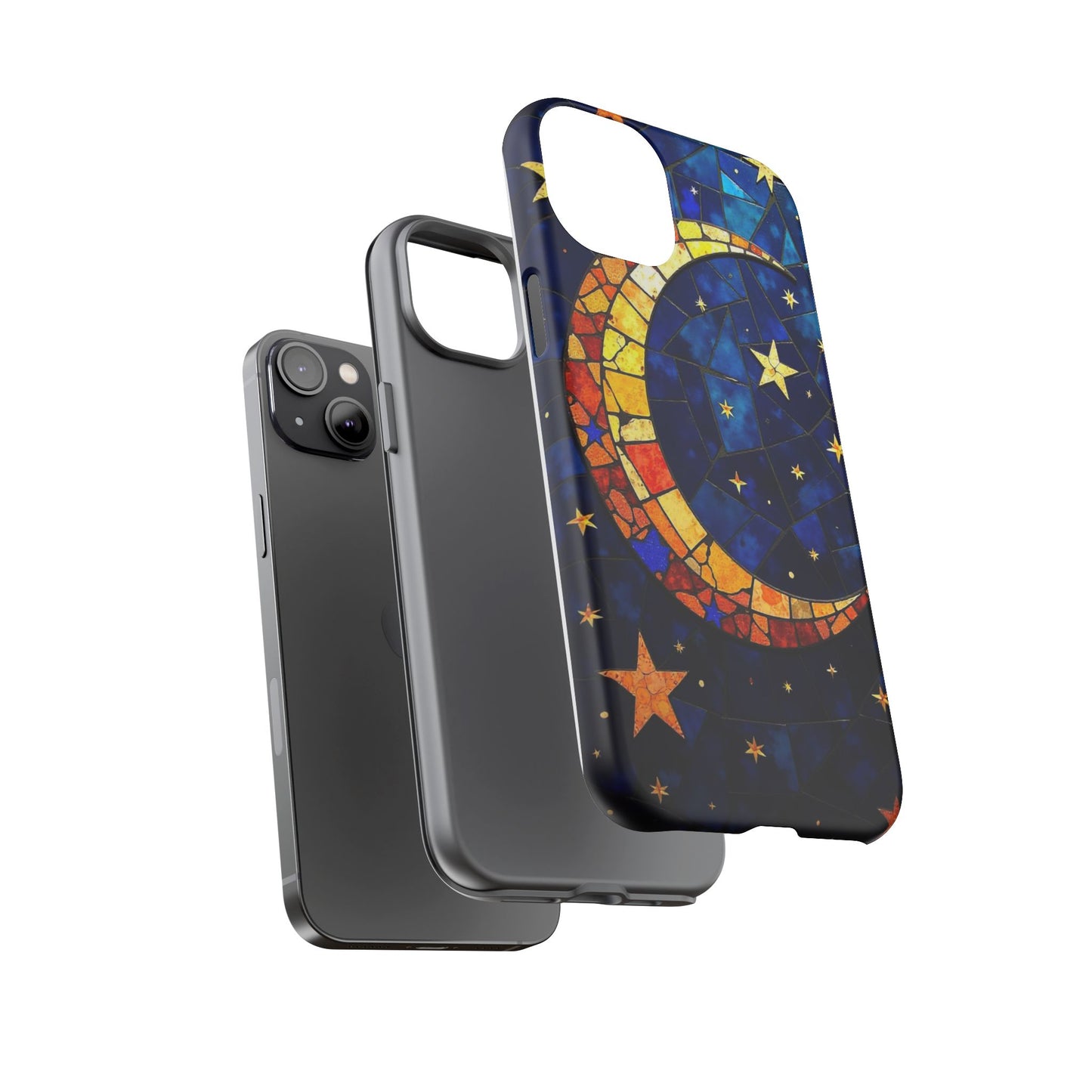 Celestial Crescent: Vibrant Moon and Stars Phone Case