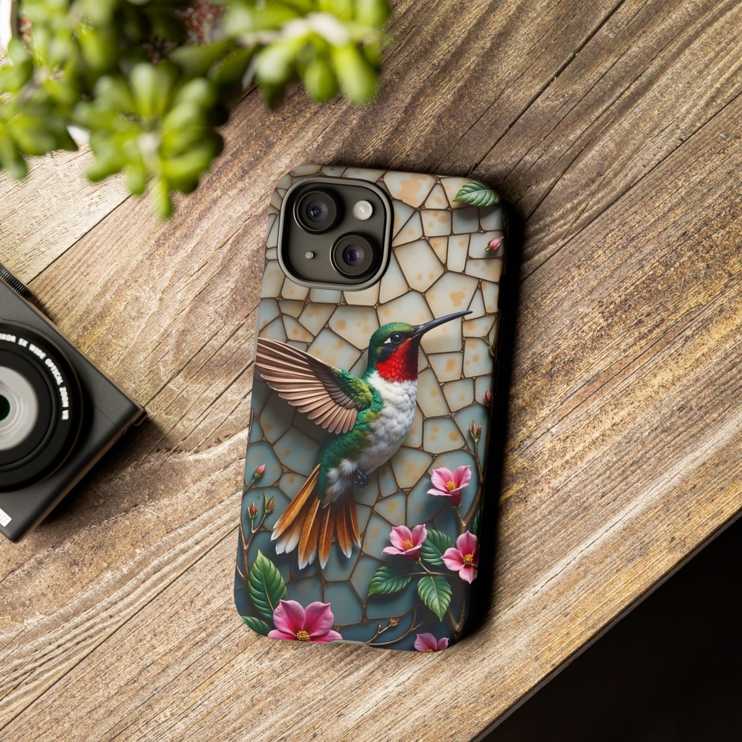 Vivid Hummingbird with Blossoming Branches | Artistic Mosaic Style
