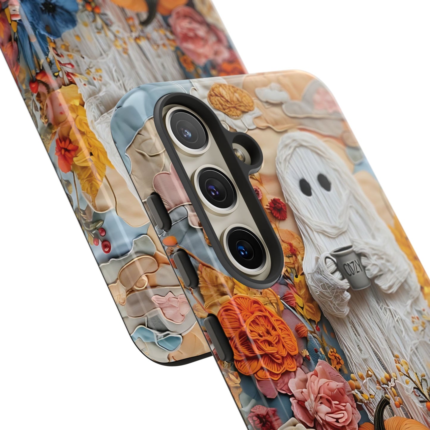 Colorful Whimsical Artwork of Ghost in Autumn Scene phone case design.