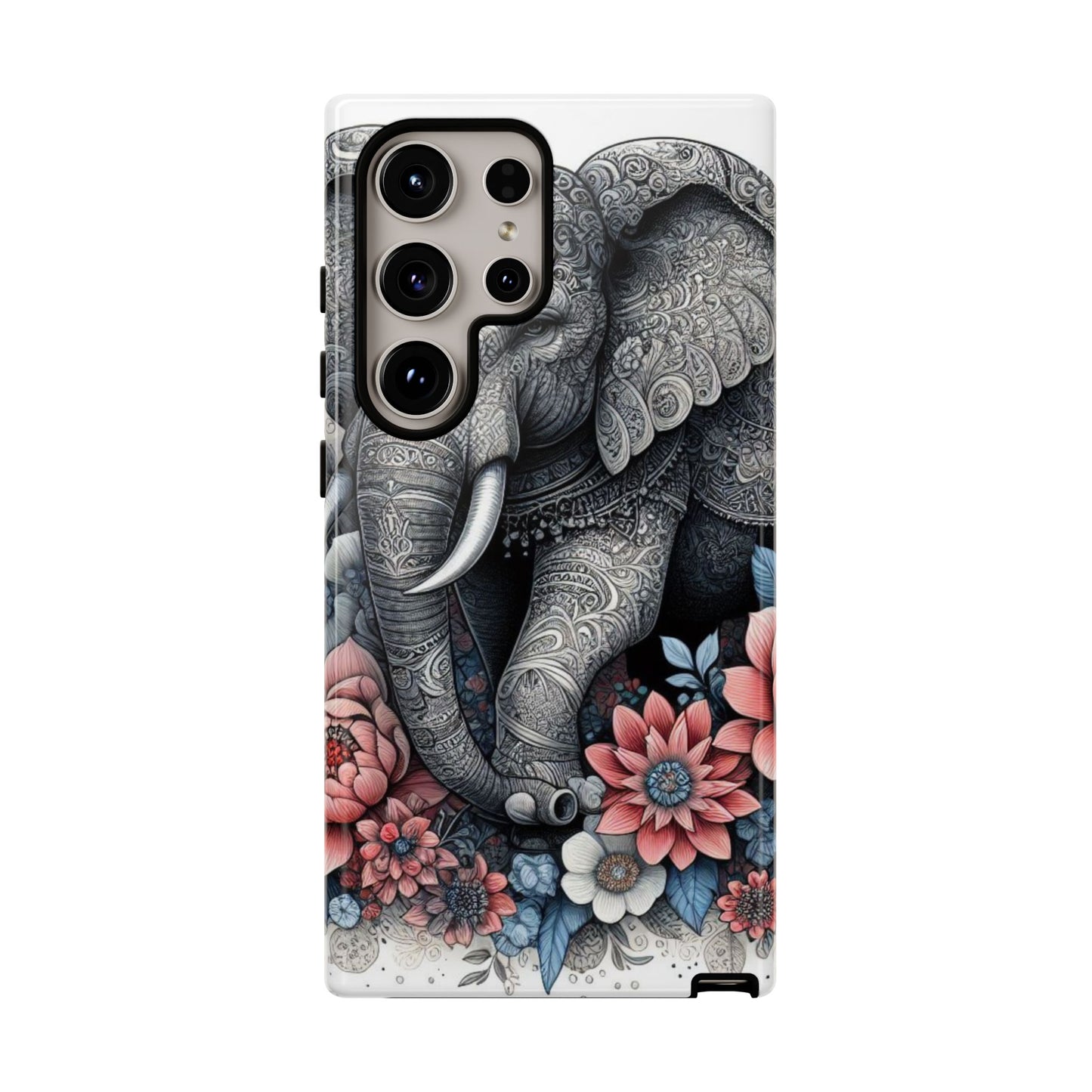 Mandala Elephant Mobile Cover – Elegant Black & White Floral Art