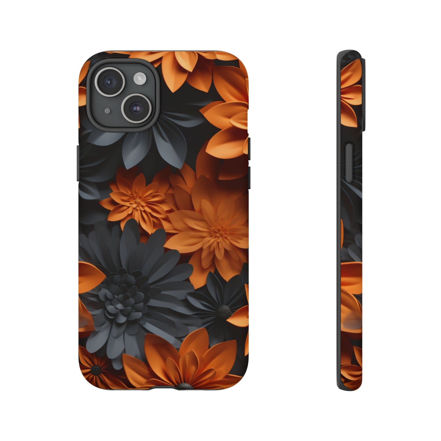 Orange & Black 3D Floral Mobile Case
