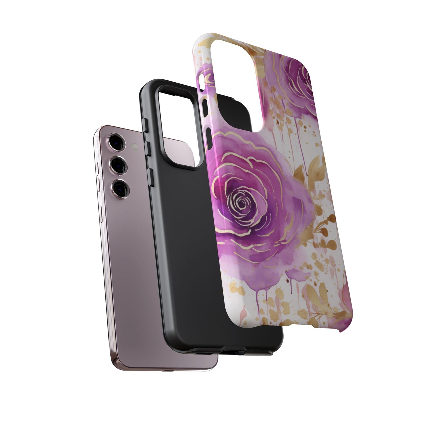Elegant Purple-Gold Watercolor Rose Mobile Case